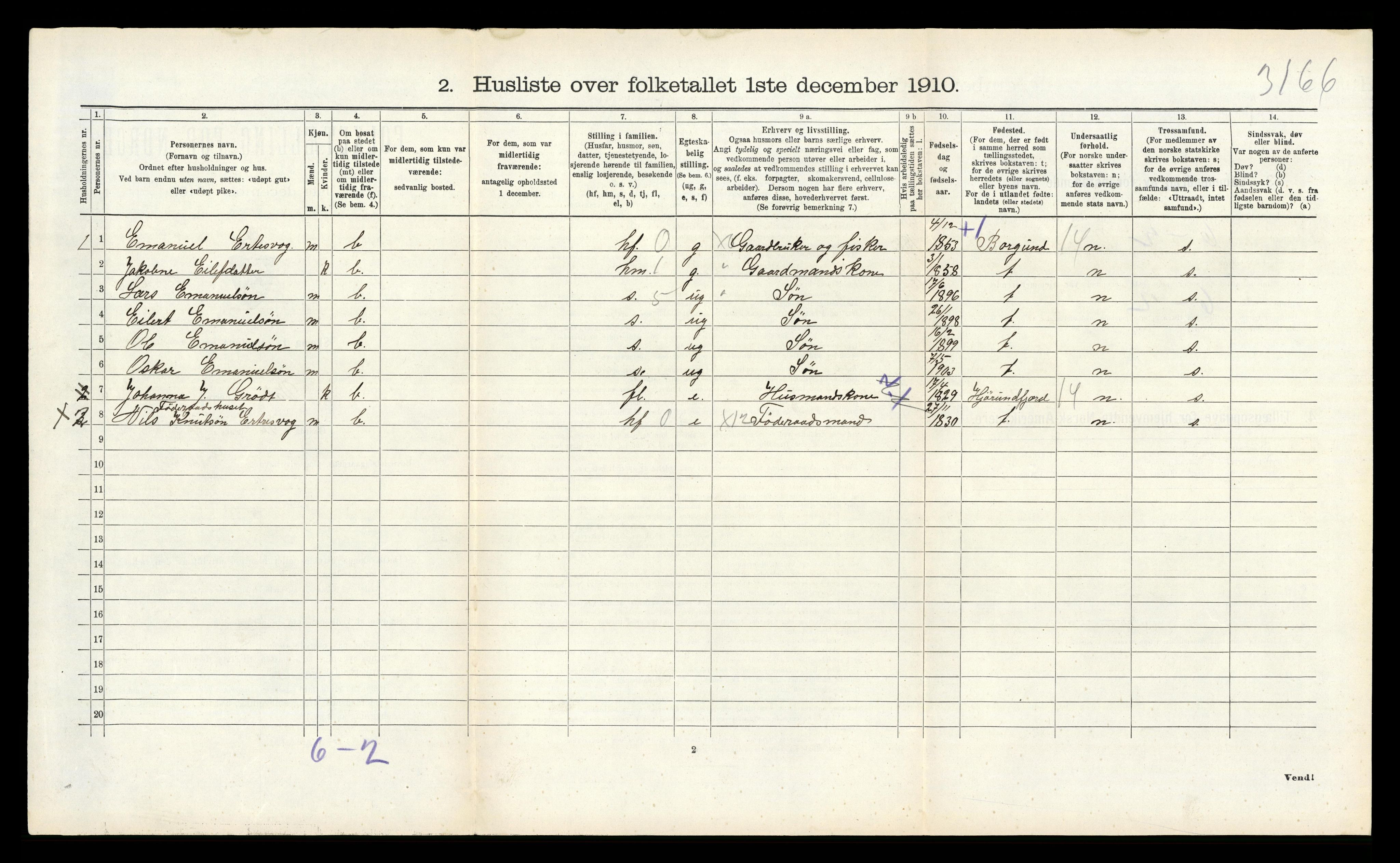 RA, 1910 census for Vatne, 1910, p. 274