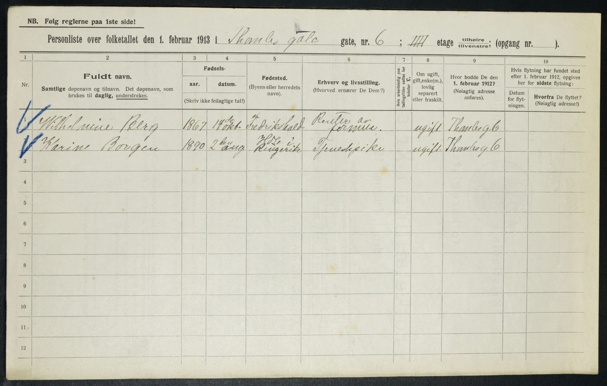 OBA, Municipal Census 1913 for Kristiania, 1913, p. 109282