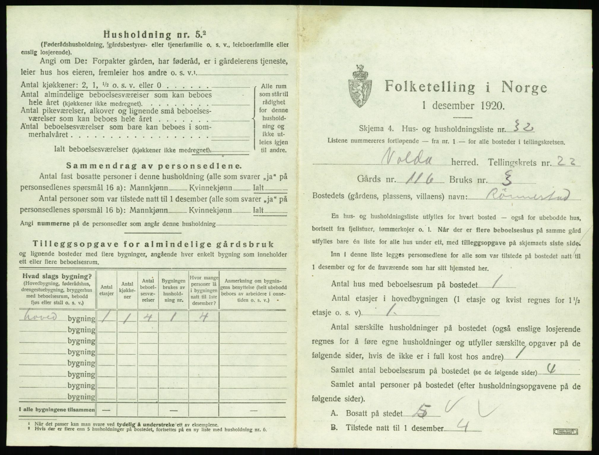 SAT, 1920 census for Volda, 1920, p. 1560