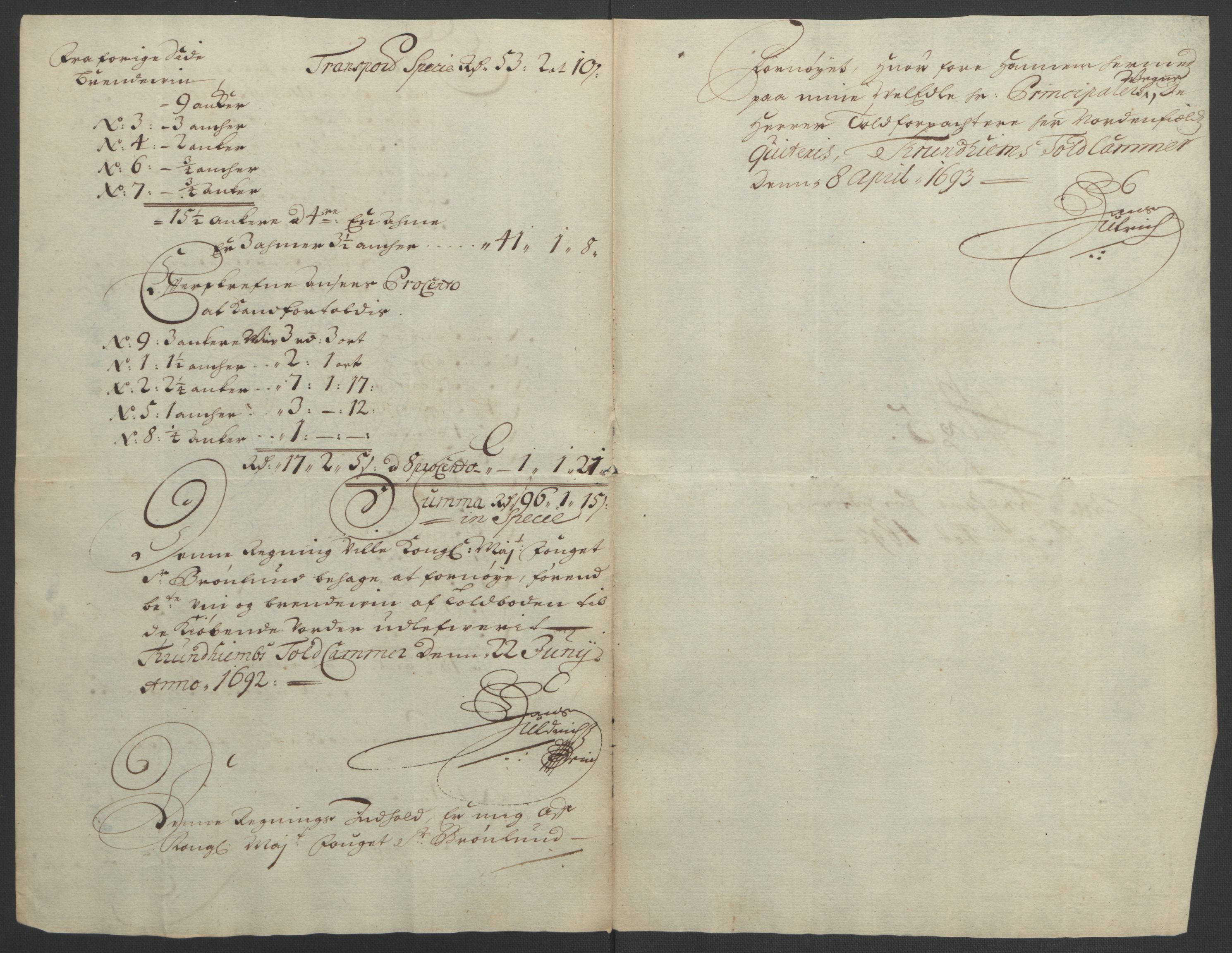 Rentekammeret inntil 1814, Reviderte regnskaper, Fogderegnskap, RA/EA-4092/R57/L3849: Fogderegnskap Fosen, 1692-1693, p. 242