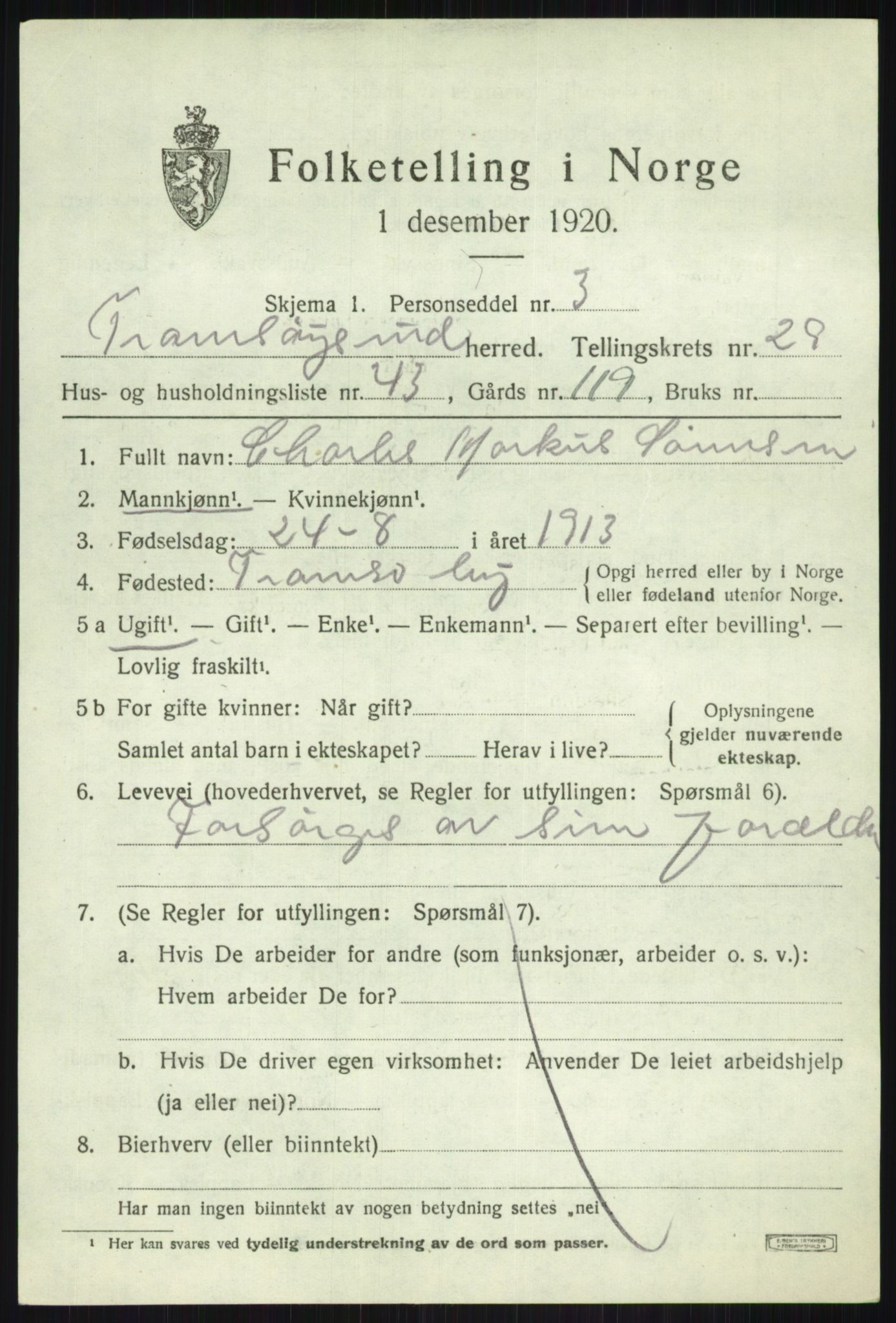 SATØ, 1920 census for Tromsøysund, 1920, p. 13870