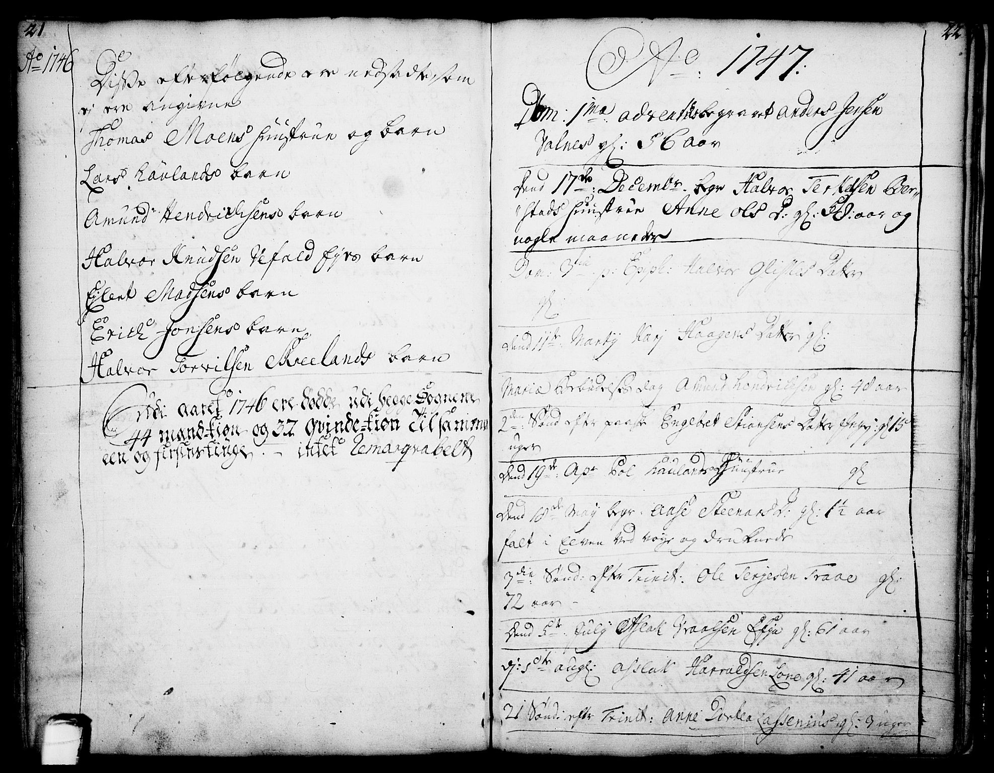 Drangedal kirkebøker, SAKO/A-258/F/Fa/L0002: Parish register (official) no. 2, 1733-1753, p. 21-22