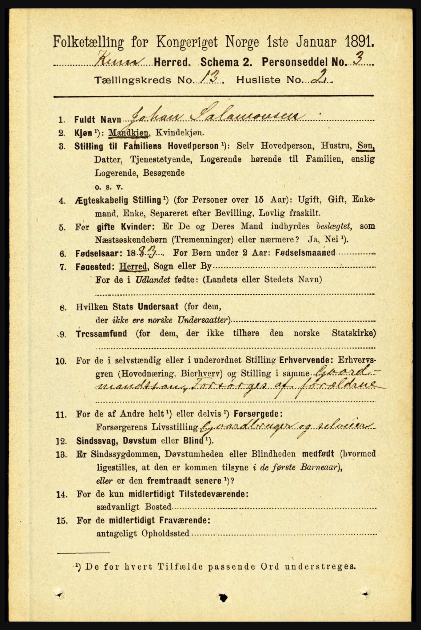 RA, 1891 census for 1437 Kinn, 1891, p. 5059