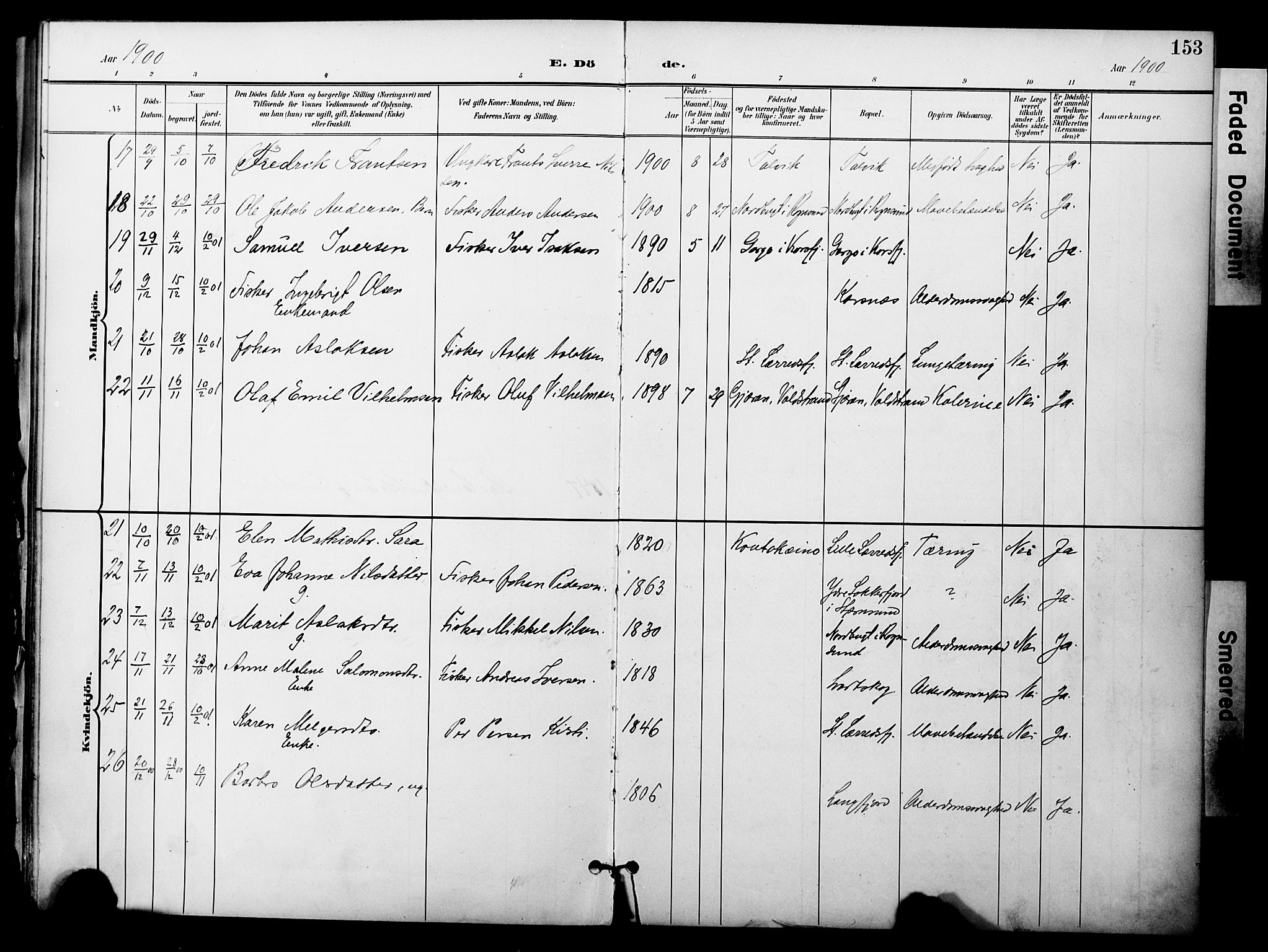 Talvik sokneprestkontor, AV/SATØ-S-1337/H/Ha/L0014kirke: Parish register (official) no. 14, 1897-1905, p. 153