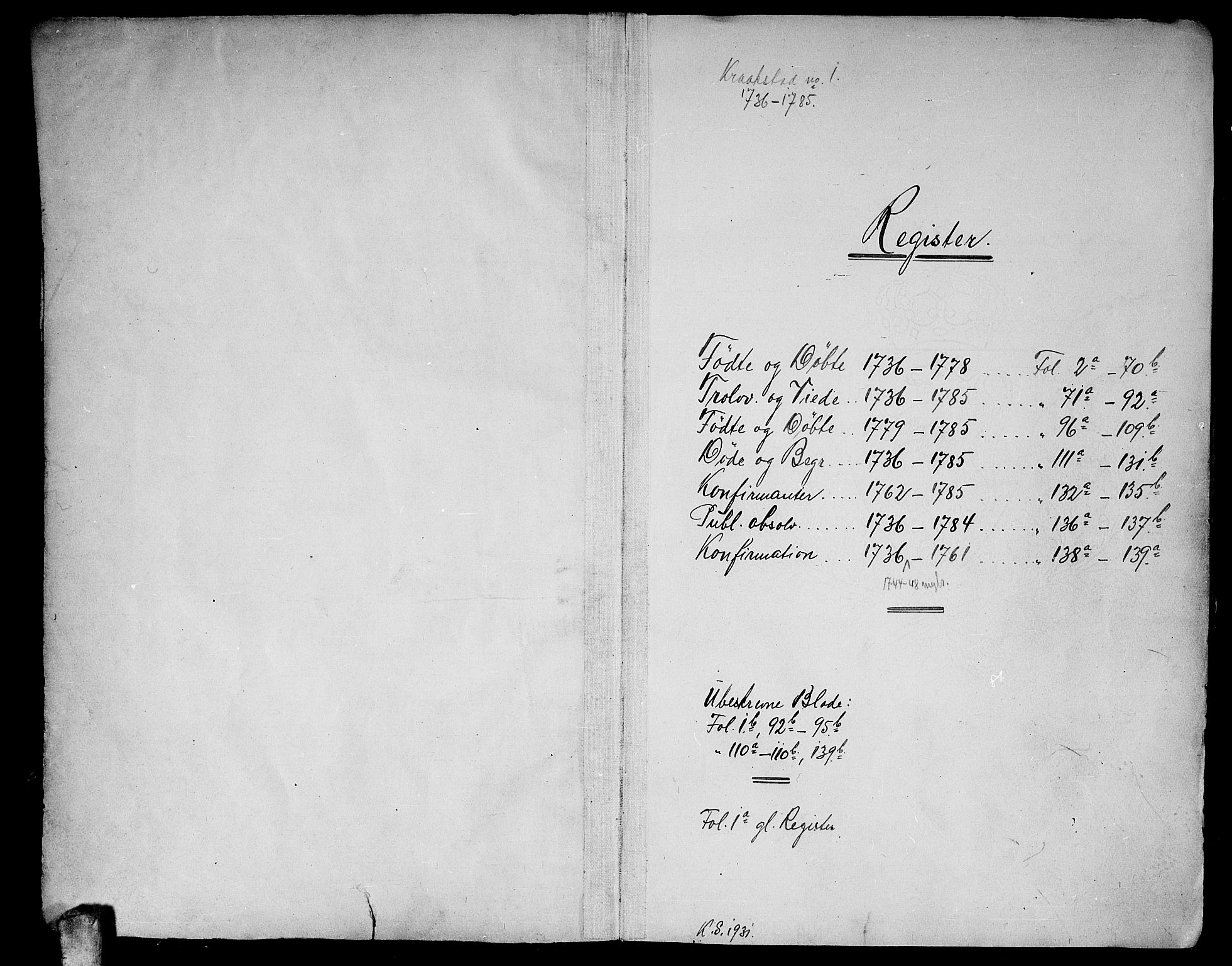 Kråkstad prestekontor Kirkebøker, SAO/A-10125a/F/Fa/L0001: Parish register (official) no. I 1, 1736-1785