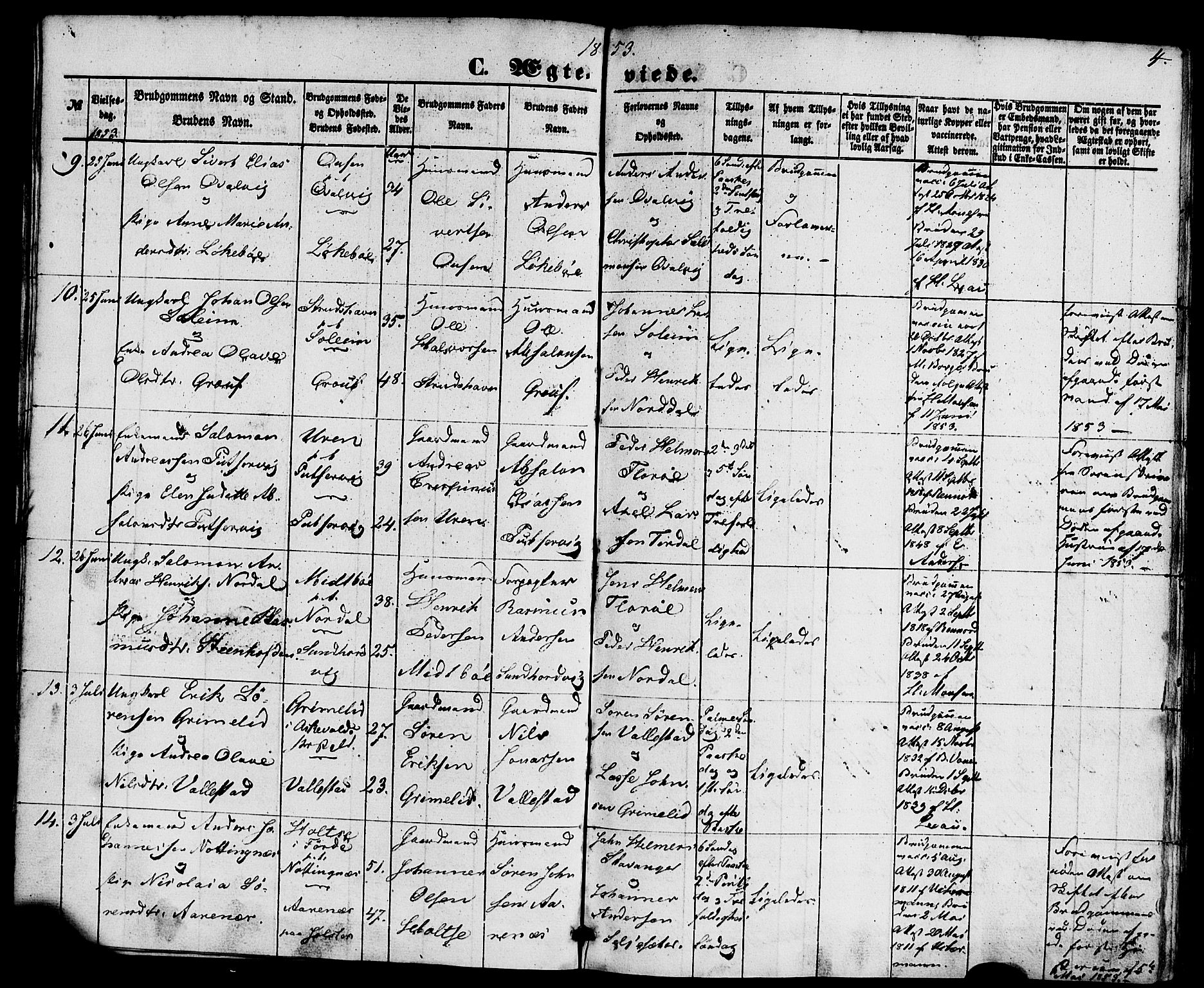 Kinn sokneprestembete, AV/SAB-A-80801/H/Haa/Haaa/L0010: Parish register (official) no. A 10, 1852-1869, p. 4