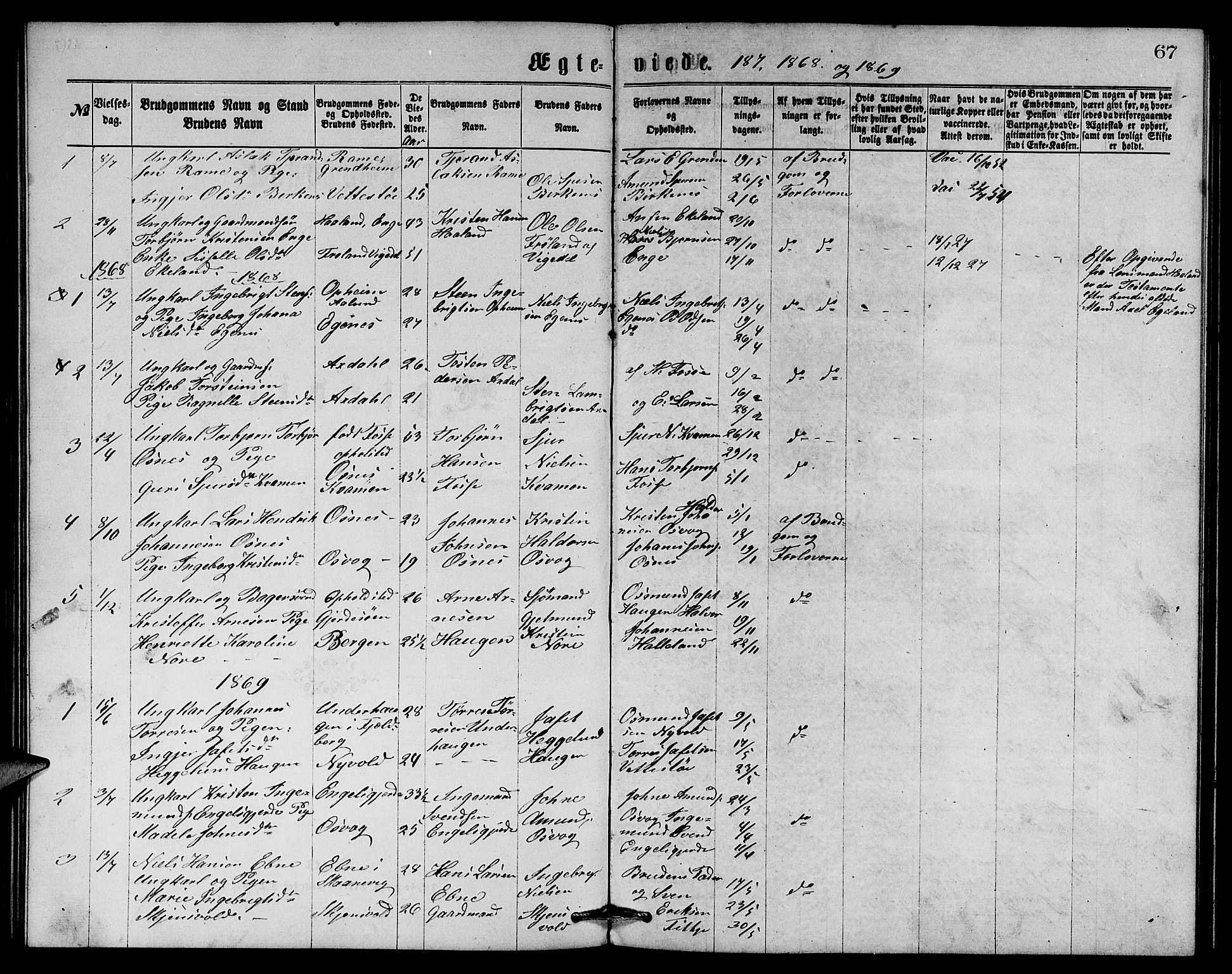 Etne sokneprestembete, SAB/A-75001/H/Hab: Parish register (copy) no. B 3, 1867-1878, p. 67