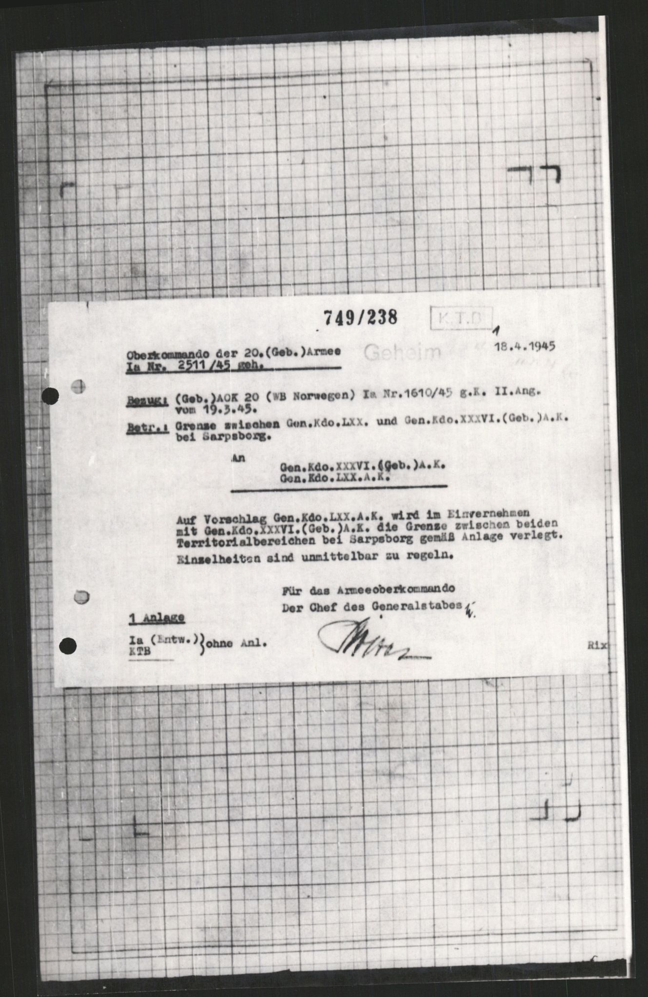 Forsvarets Overkommando. 2 kontor. Arkiv 11.4. Spredte tyske arkivsaker, AV/RA-RAFA-7031/D/Dar/Dara/L0009: Krigsdagbøker for 20. Gebirgs-Armee-Oberkommando (AOK 20), 1940-1945, p. 332