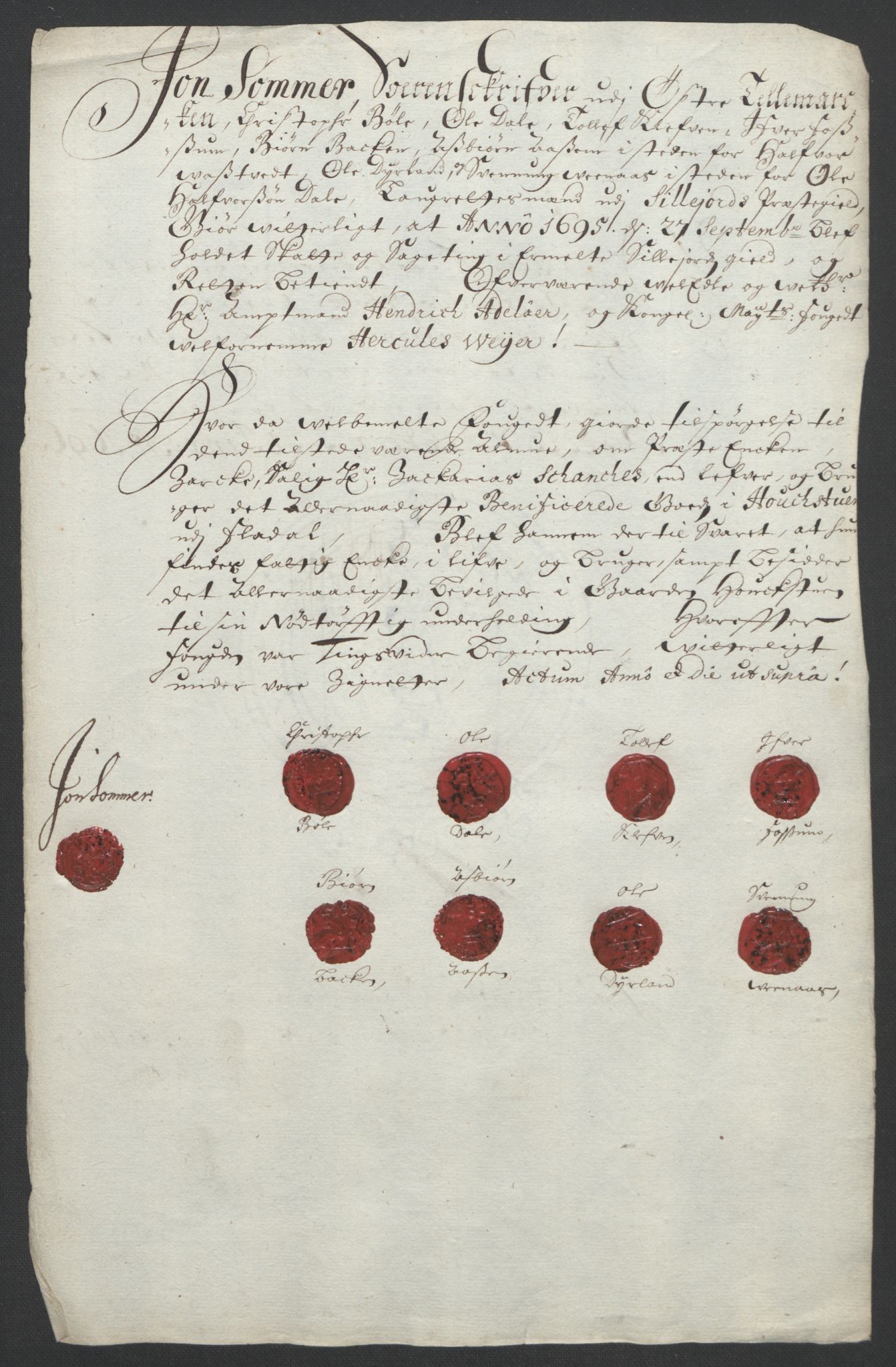 Rentekammeret inntil 1814, Reviderte regnskaper, Fogderegnskap, AV/RA-EA-4092/R36/L2093: Fogderegnskap Øvre og Nedre Telemark og Bamble, 1695, p. 481