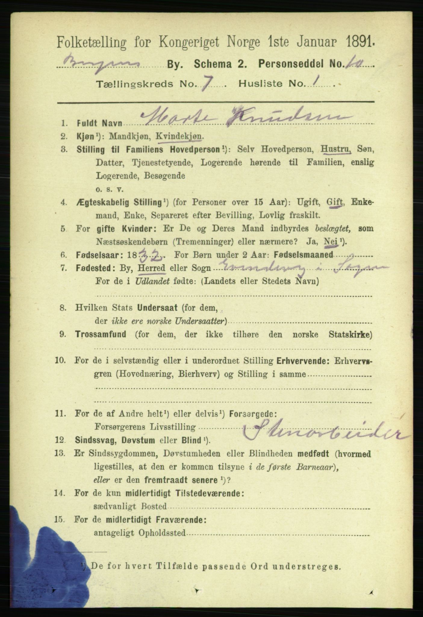 RA, 1891 Census for 1301 Bergen, 1891, p. 15724