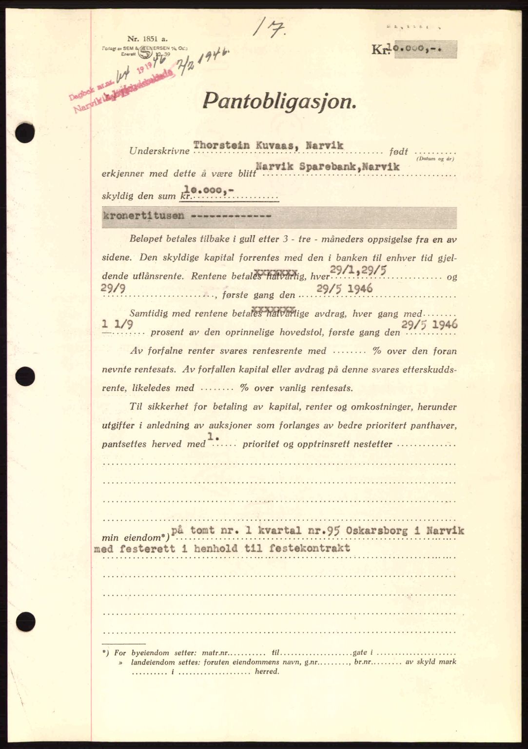 Narvik sorenskriveri, SAT/A-0002/1/2/2C/2Ca: Mortgage book no. A21, 1946-1947, Diary no: : 64/1946