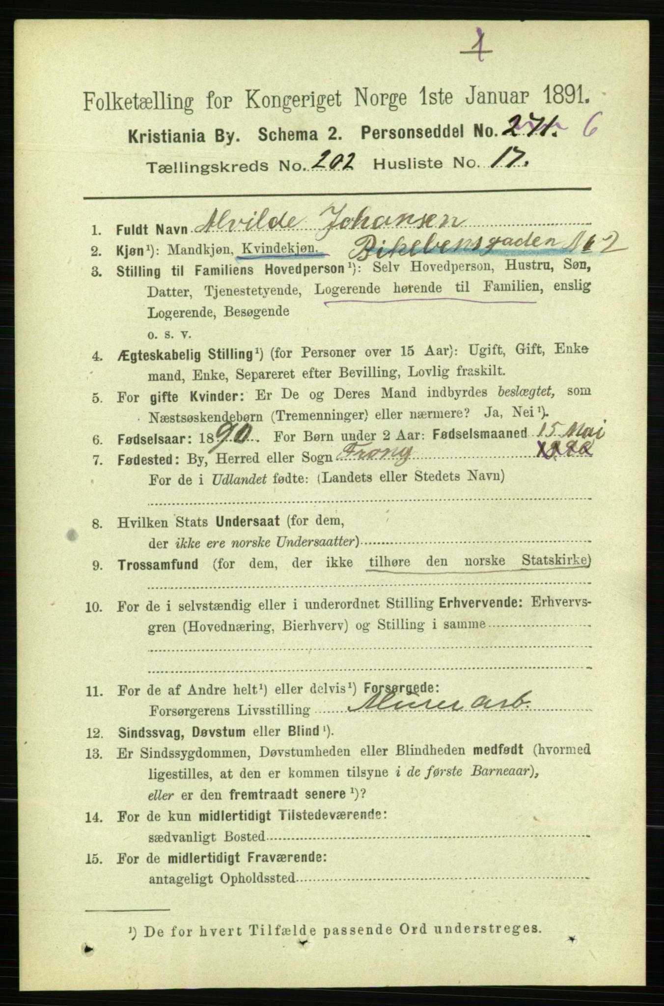 RA, 1891 census for 0301 Kristiania, 1891, p. 121795