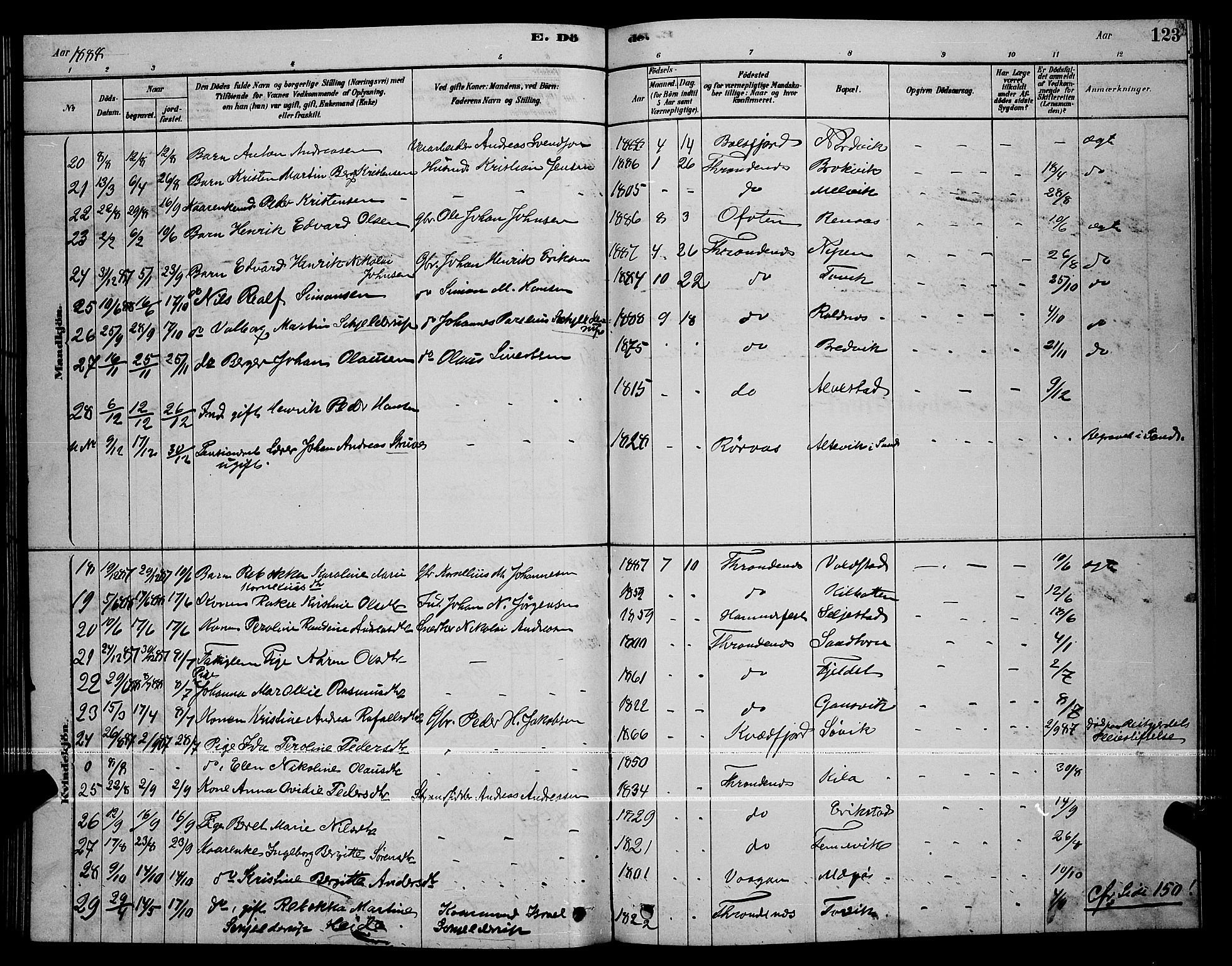 Trondenes sokneprestkontor, AV/SATØ-S-1319/H/Hb/L0010klokker: Parish register (copy) no. 10, 1878-1890, p. 123