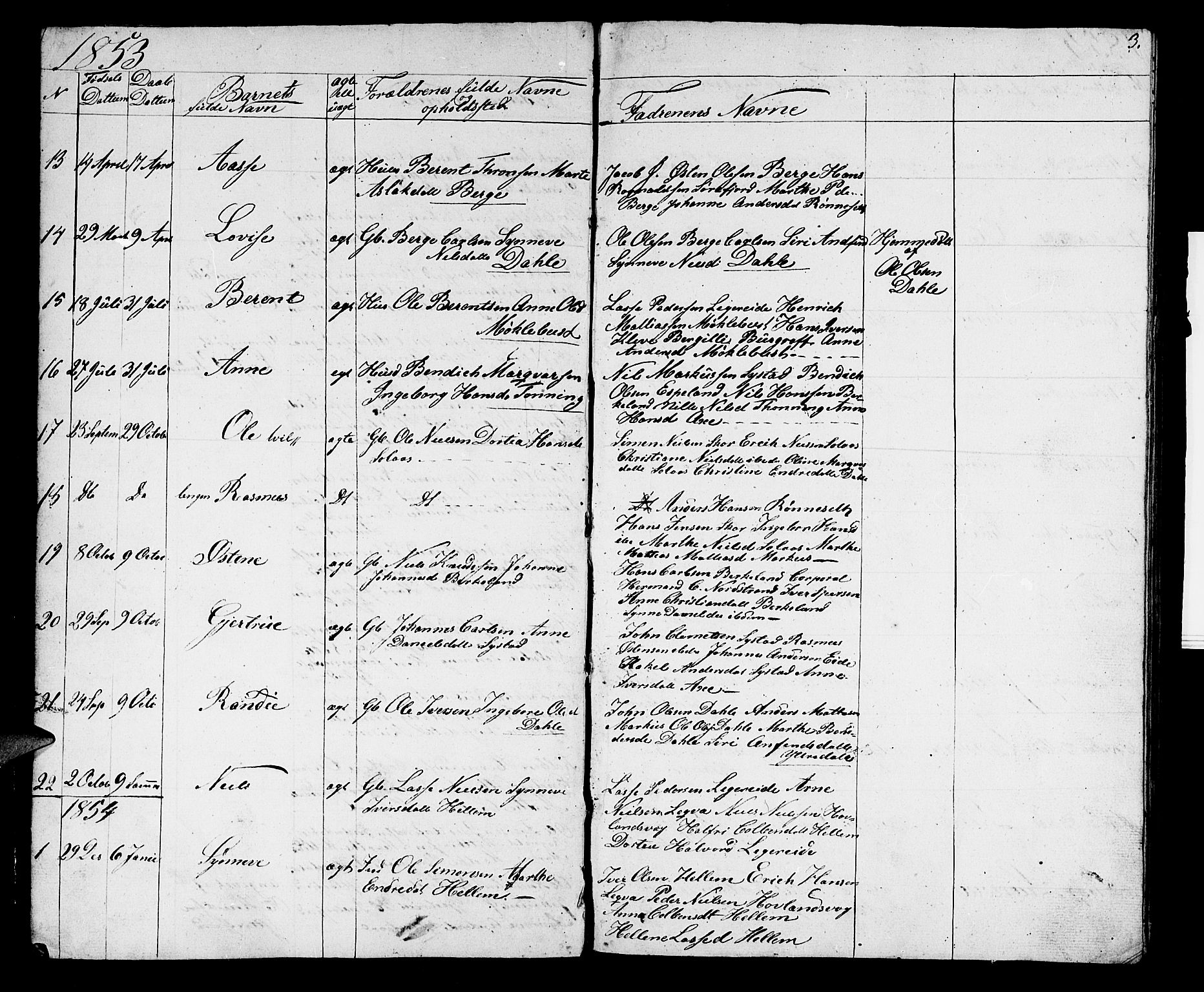 Hyllestad sokneprestembete, AV/SAB-A-80401: Parish register (copy) no. A 1, 1853-1875, p. 3