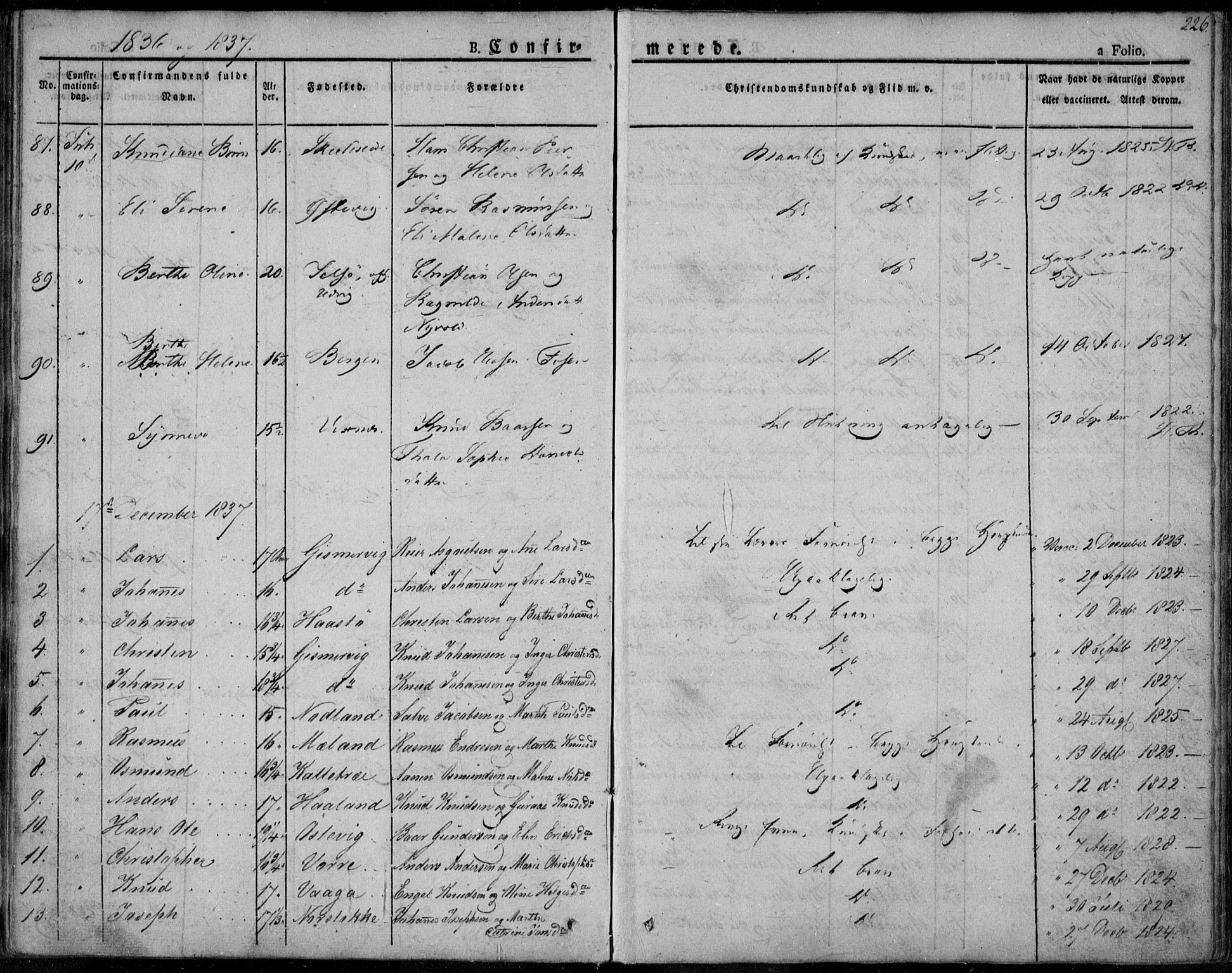 Avaldsnes sokneprestkontor, SAST/A -101851/H/Ha/Haa/L0005: Parish register (official) no. A 5.1, 1825-1841, p. 226