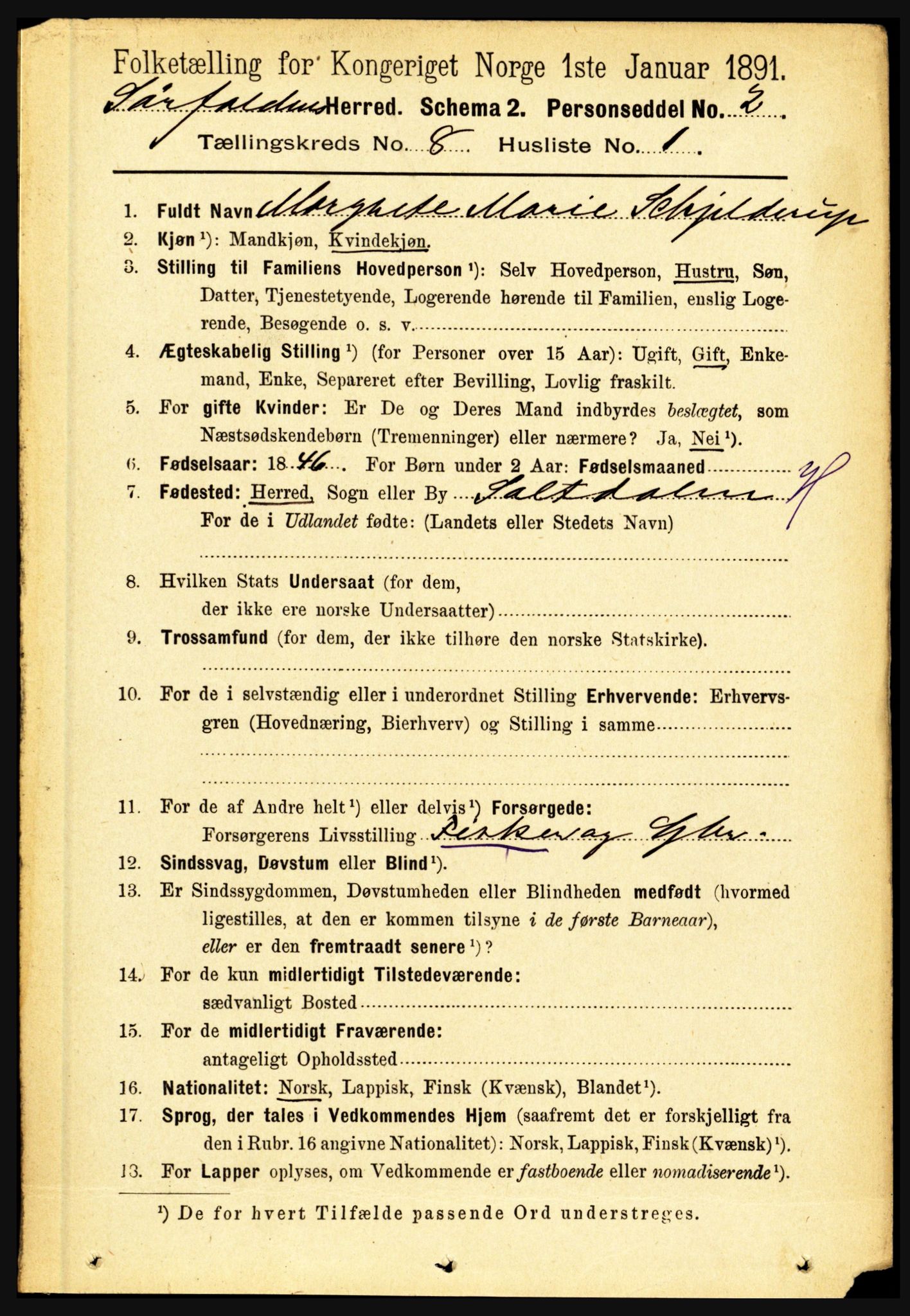 RA, 1891 census for 1845 Sørfold, 1891, p. 2554