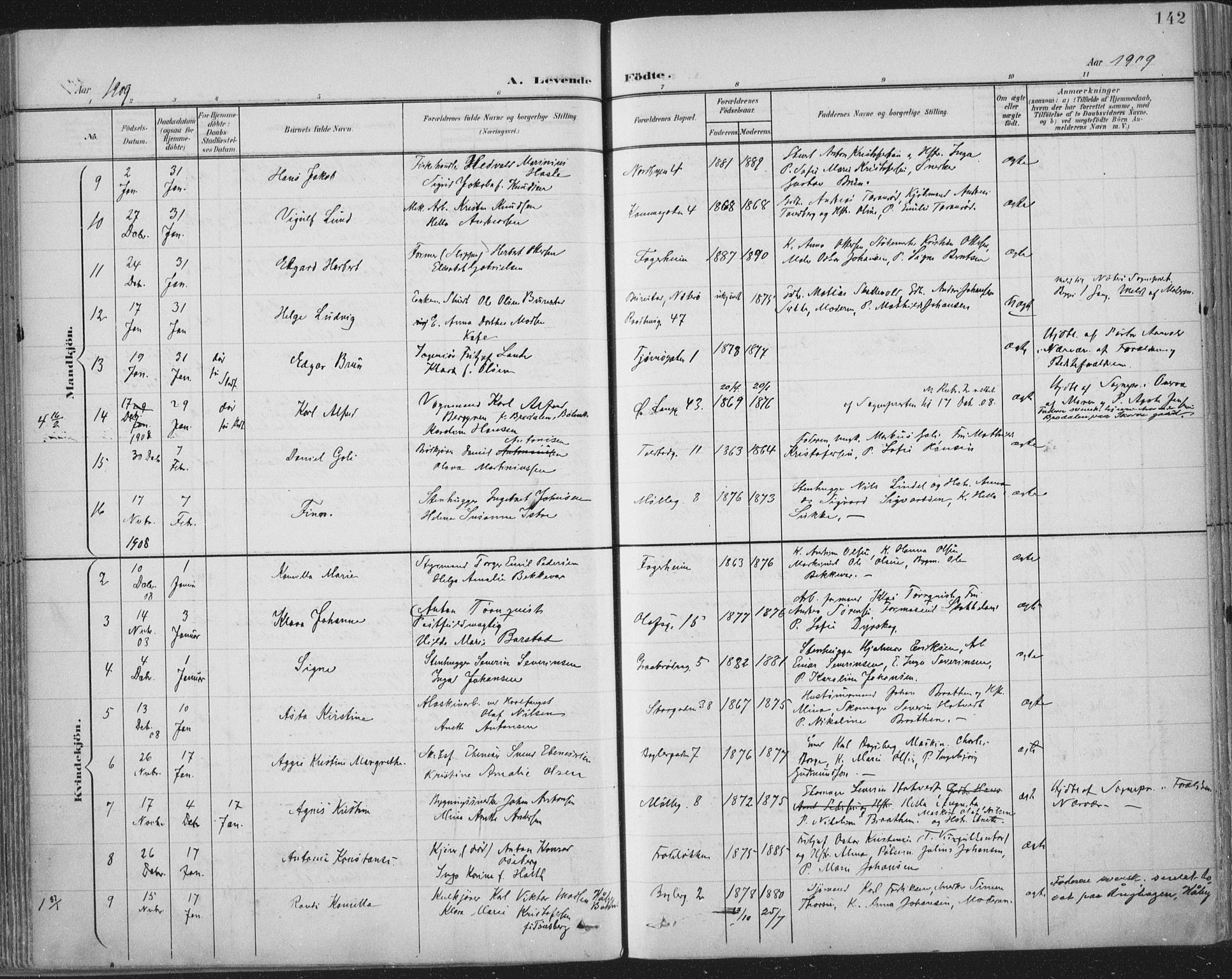 Tønsberg kirkebøker, AV/SAKO-A-330/F/Fa/L0014: Parish register (official) no. I 14, 1900-1913, p. 142