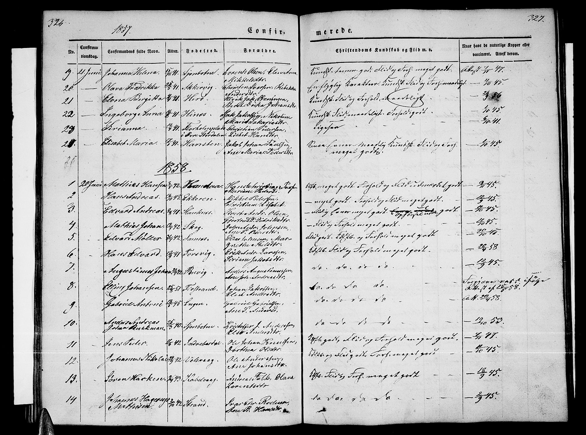 Ministerialprotokoller, klokkerbøker og fødselsregistre - Nordland, AV/SAT-A-1459/838/L0555: Parish register (copy) no. 838C02, 1842-1861, p. 326-327