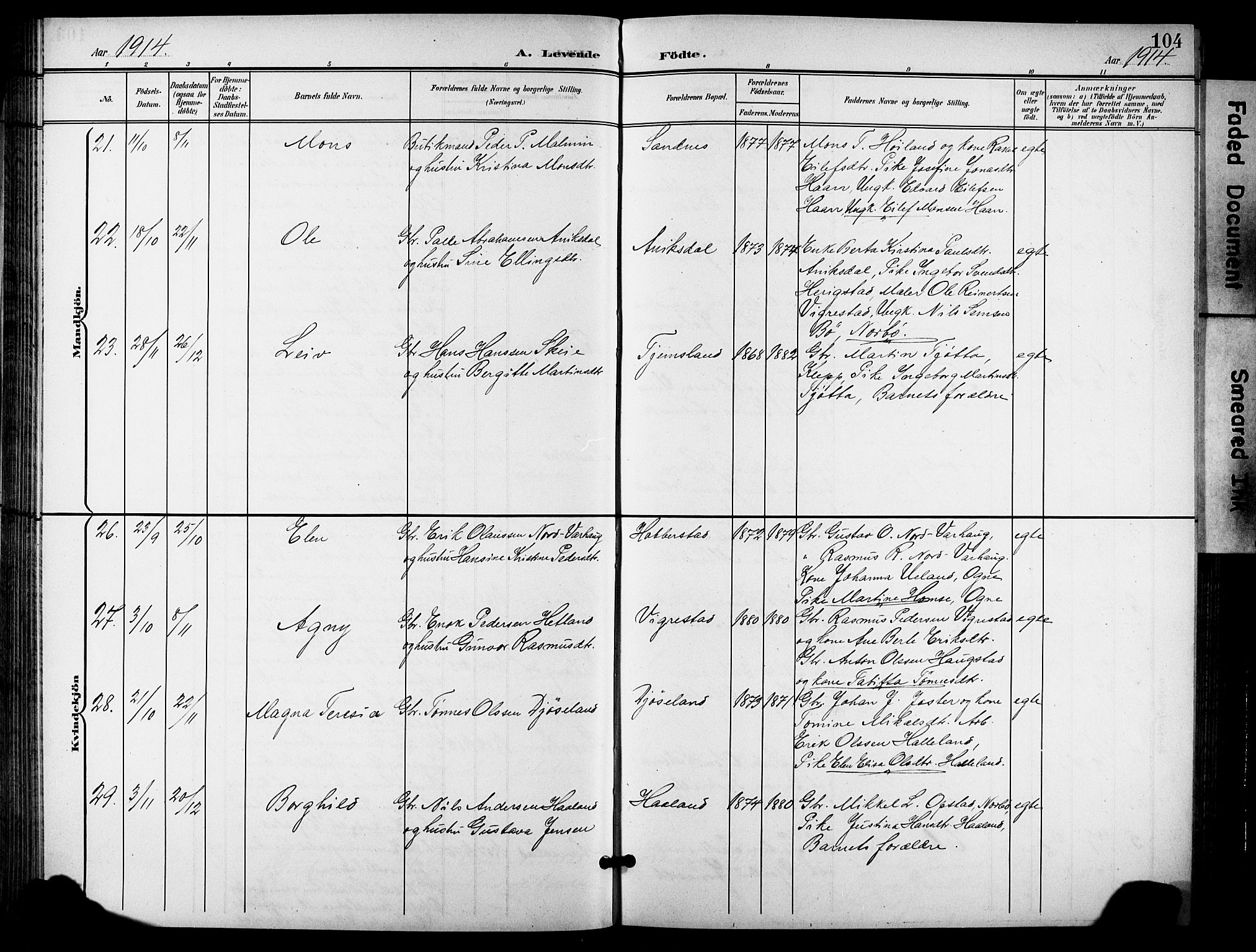 Hå sokneprestkontor, AV/SAST-A-101801/001/30BB/L0006: Parish register (copy) no. B 6, 1900-1924, p. 104