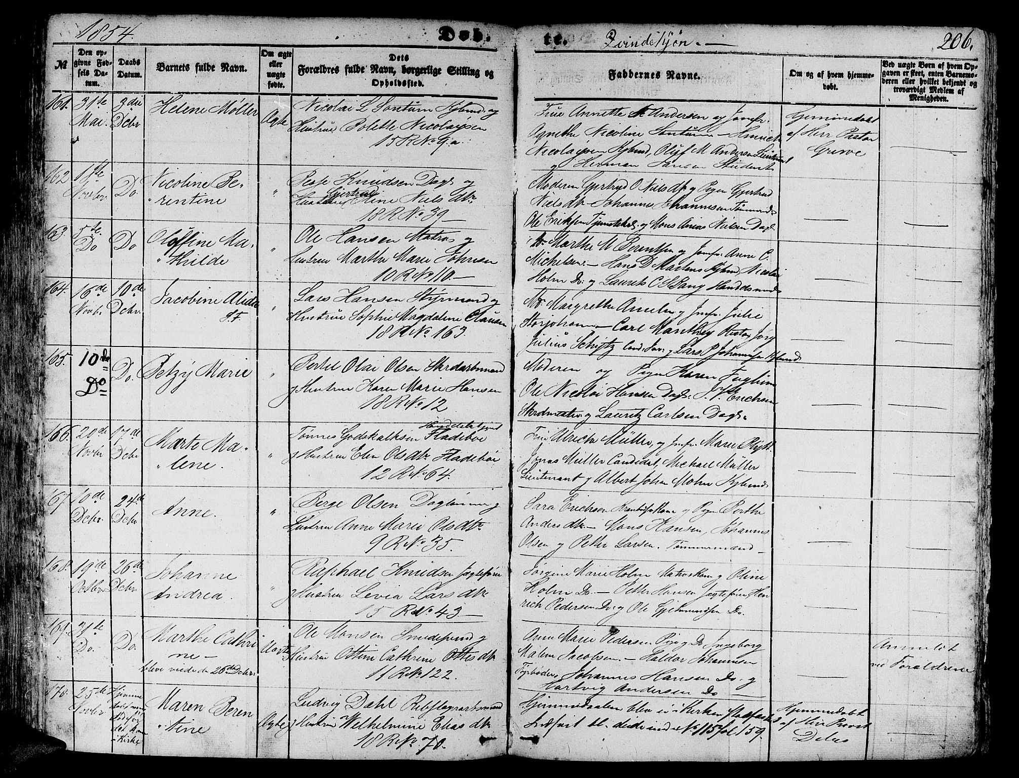 Domkirken sokneprestembete, AV/SAB-A-74801/H/Hab/L0010: Parish register (copy) no. B 3, 1849-1856, p. 206