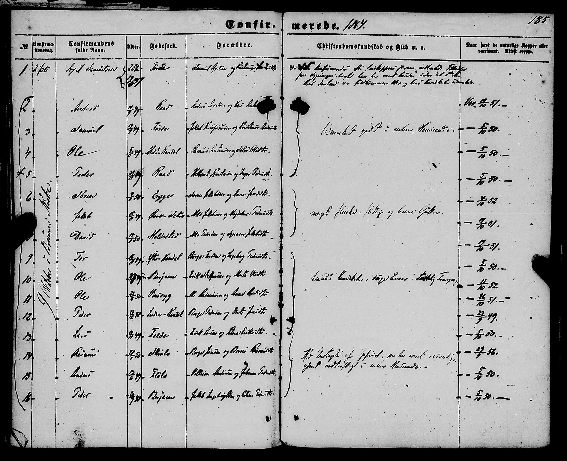 Gloppen sokneprestembete, AV/SAB-A-80101/H/Haa/Haaa/L0009: Parish register (official) no. A 9, 1855-1870, p. 185