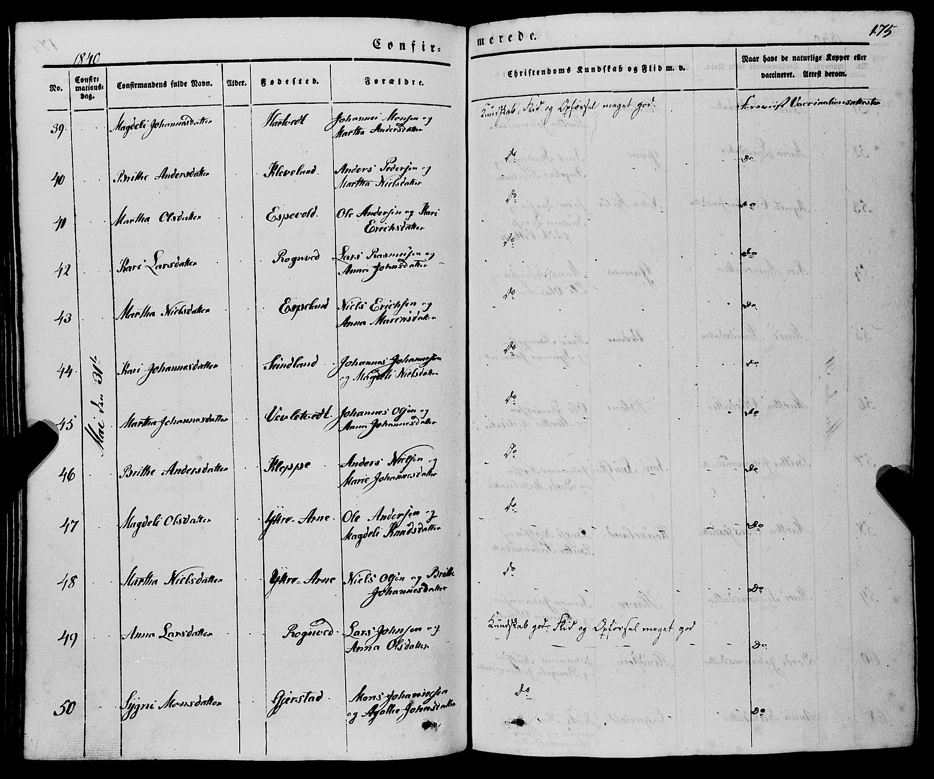 Haus sokneprestembete, AV/SAB-A-75601/H/Haa: Parish register (official) no. A 15, 1838-1847, p. 175