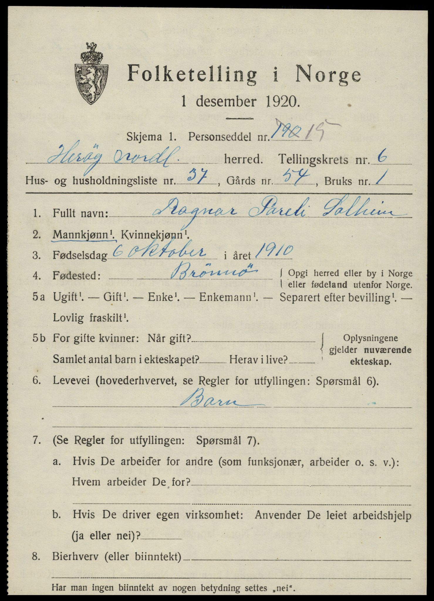 SAT, 1920 census for Herøy, 1920, p. 4512