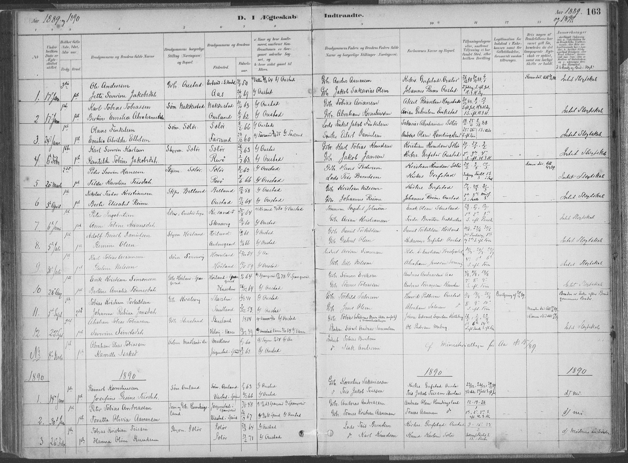 Lyngdal sokneprestkontor, SAK/1111-0029/F/Fa/Faa/L0004: Parish register (official) no. A 4, 1883-1904, p. 163