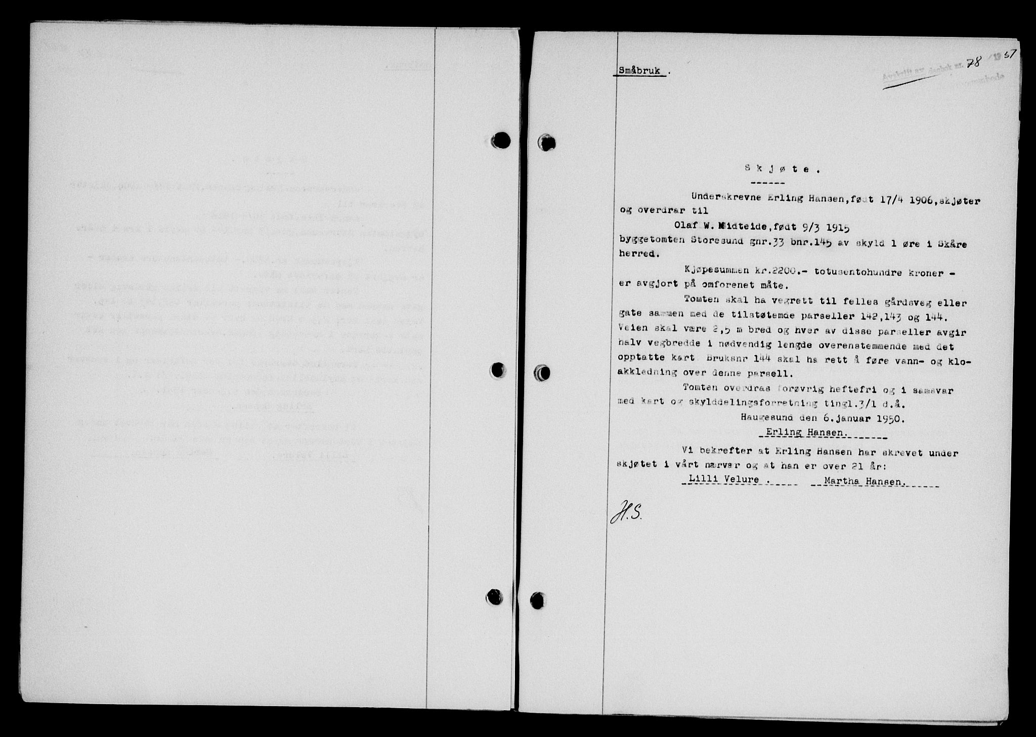 Karmsund sorenskriveri, SAST/A-100311/01/II/IIB/L0101: Mortgage book no. 81A, 1950-1951, Diary no: : 78/1951