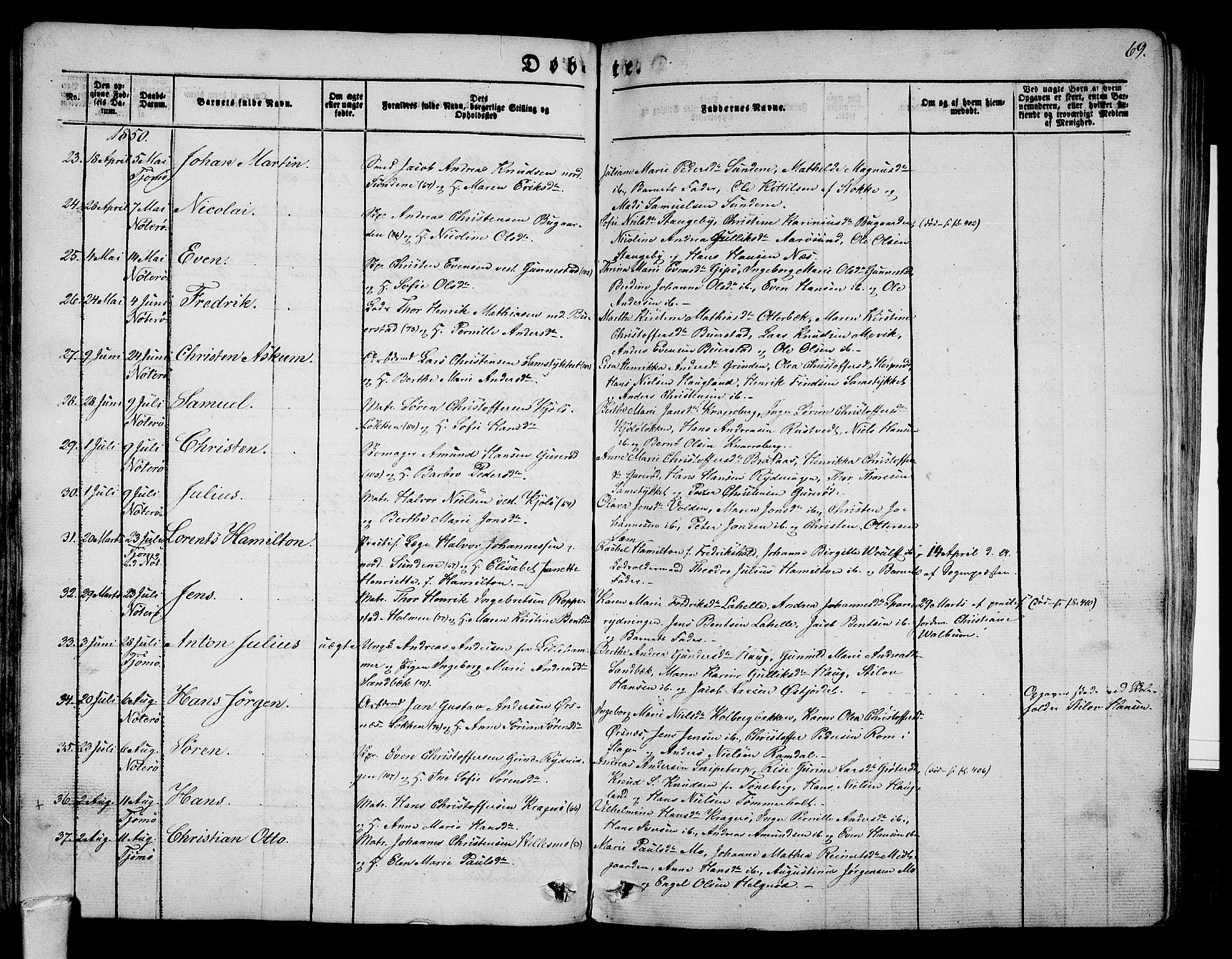 Nøtterøy kirkebøker, AV/SAKO-A-354/G/Ga/L0001: Parish register (copy) no. I 1, 1844-1859, p. 69