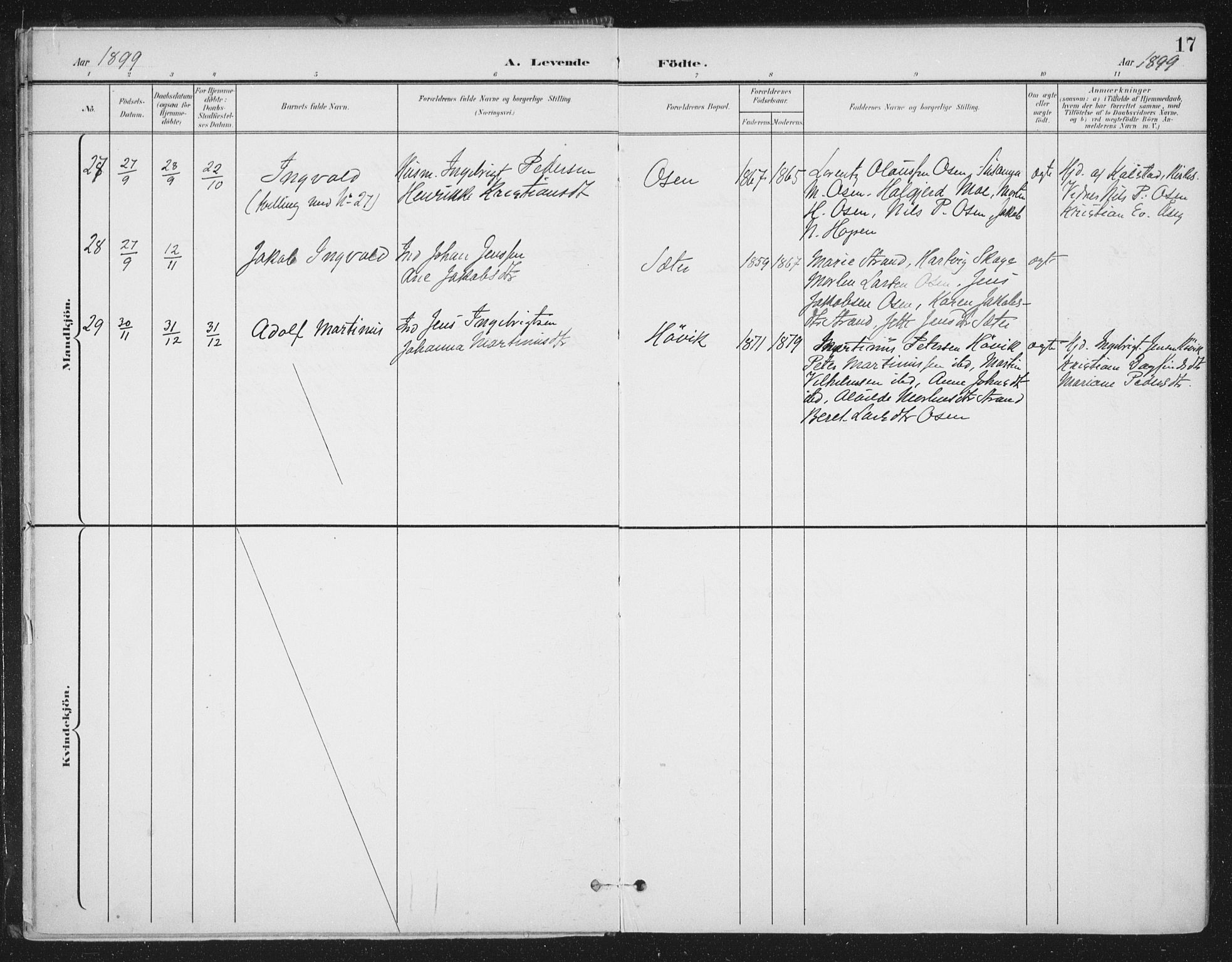 Ministerialprotokoller, klokkerbøker og fødselsregistre - Sør-Trøndelag, SAT/A-1456/658/L0723: Parish register (official) no. 658A02, 1897-1912, p. 17