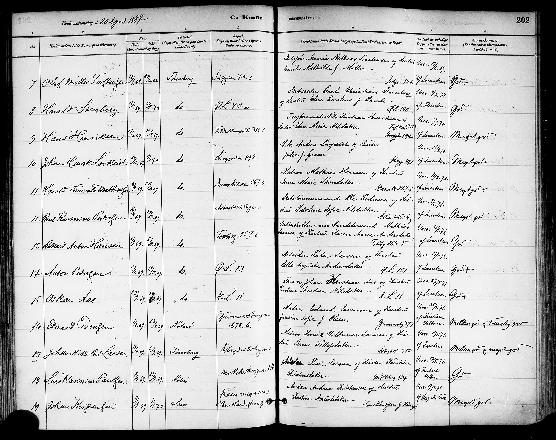 Tønsberg kirkebøker, AV/SAKO-A-330/F/Fa/L0011: Parish register (official) no. I 11, 1881-1890, p. 202