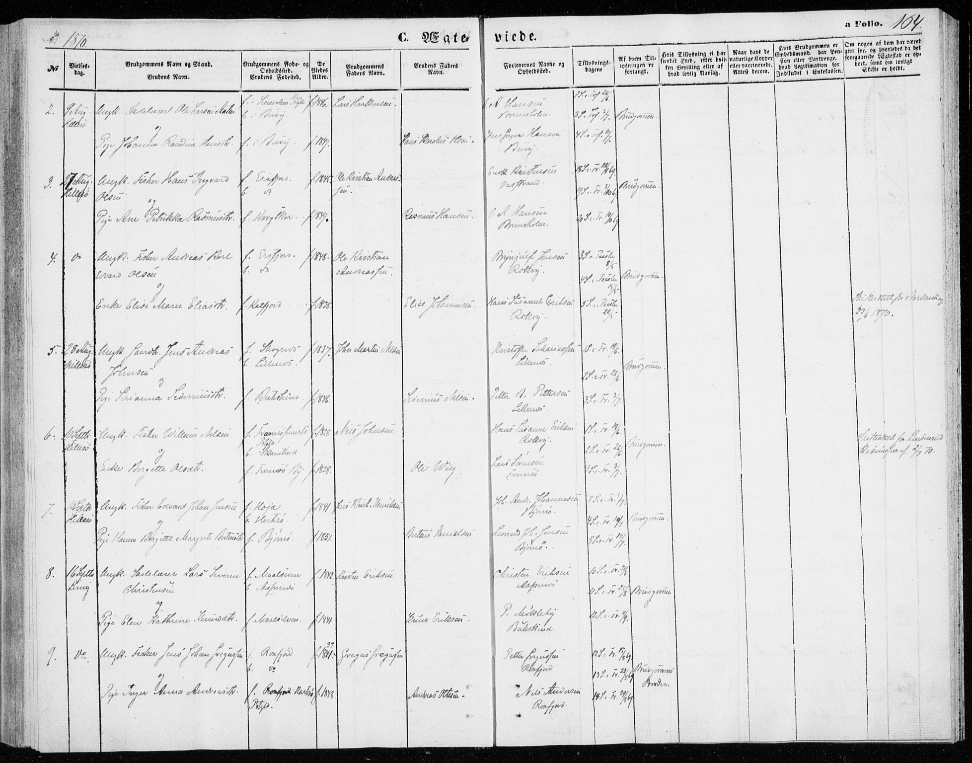 Lenvik sokneprestembete, SATØ/S-1310/H/Ha/Haa/L0009kirke: Parish register (official) no. 9, 1866-1873, p. 164