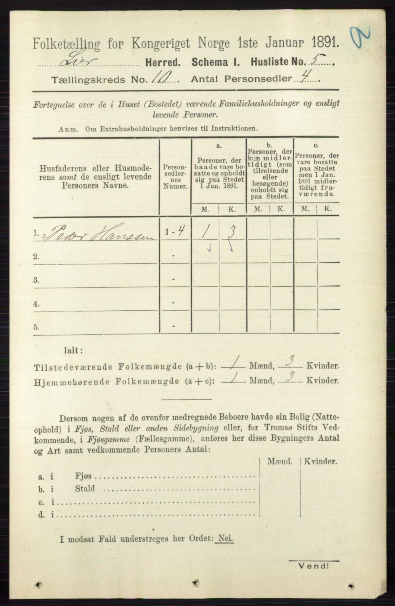 RA, 1891 census for 0626 Lier, 1891, p. 6188