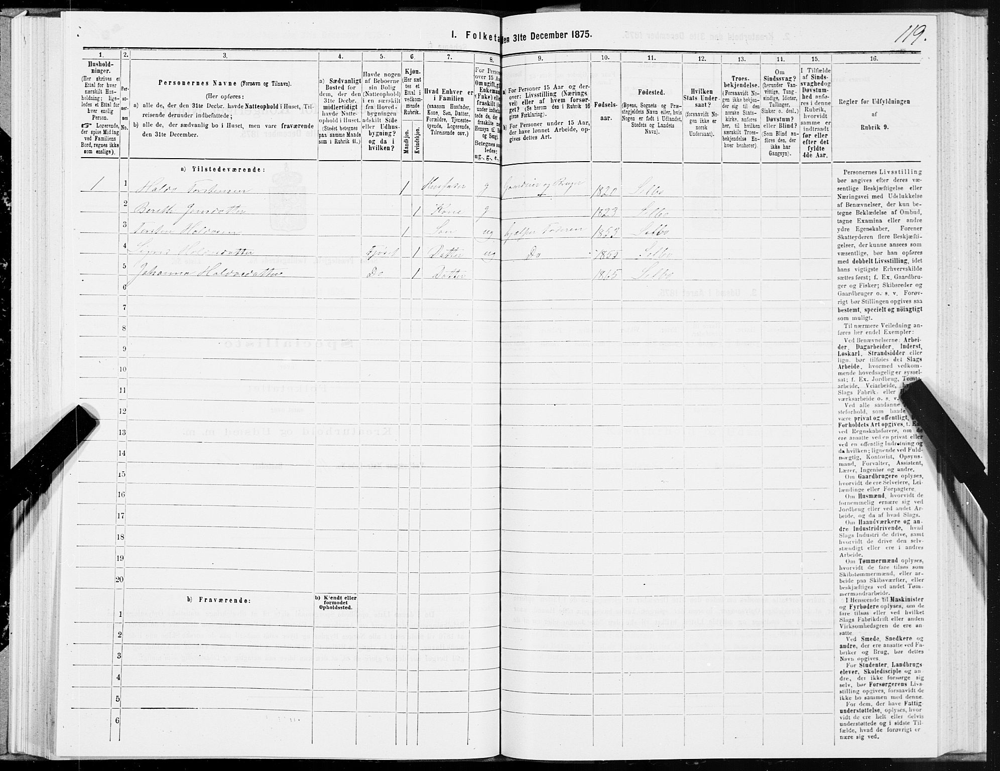 SAT, 1875 census for 1664P Selbu, 1875, p. 4119