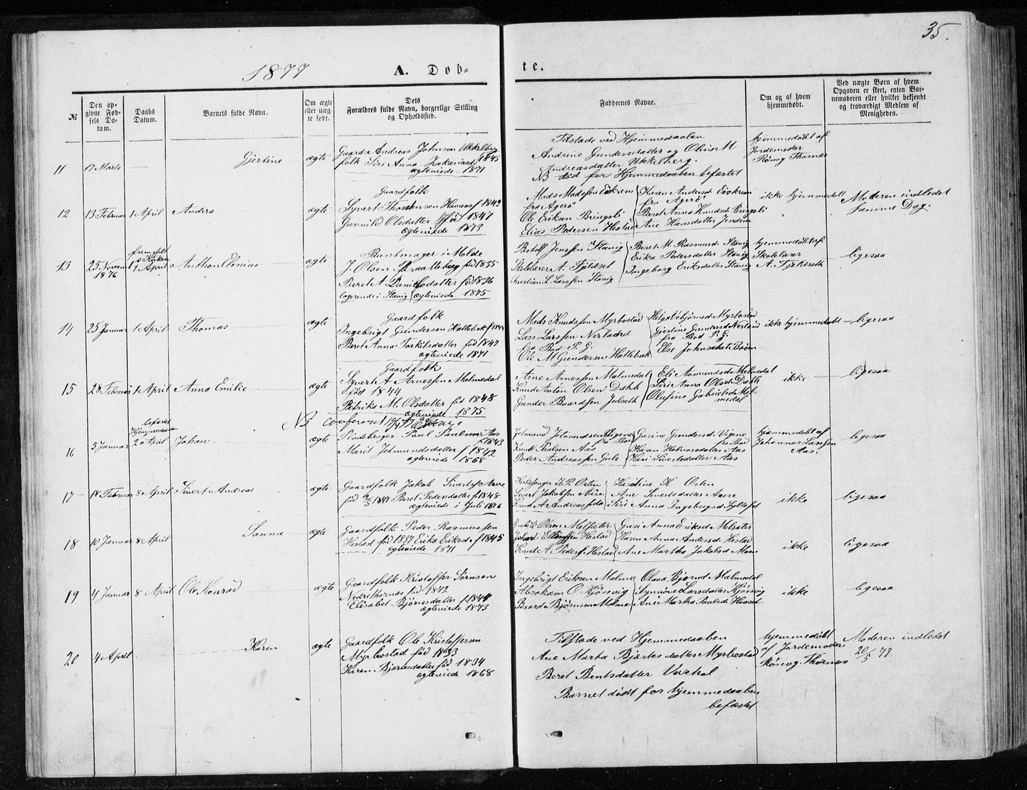 Ministerialprotokoller, klokkerbøker og fødselsregistre - Møre og Romsdal, AV/SAT-A-1454/565/L0754: Parish register (copy) no. 565C03, 1870-1896, p. 35