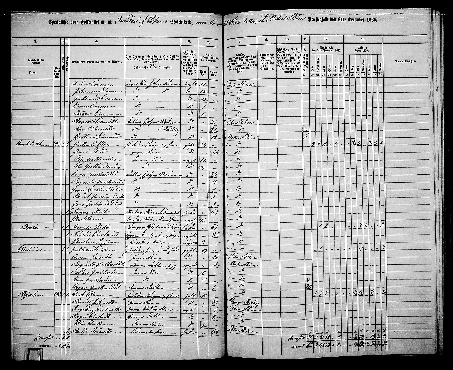 RA, 1865 census for Vestre Slidre, 1865, p. 53