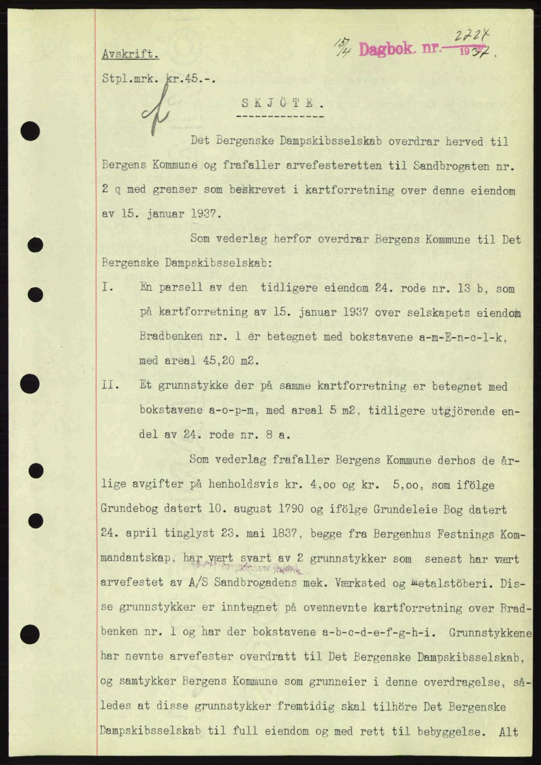 Byfogd og Byskriver i Bergen, SAB/A-3401/03/03Bc/L0004: Mortgage book no. A3-4, 1936-1937, Diary no: : 2724/1937