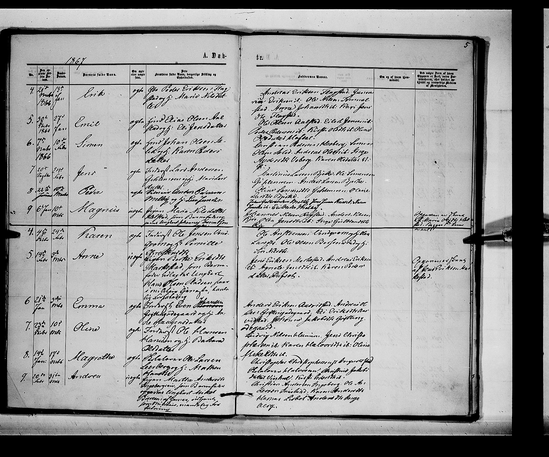 Vang prestekontor, Hedmark, SAH/PREST-008/H/Ha/Haa/L0014: Parish register (official) no. 14, 1866-1870, p. 5