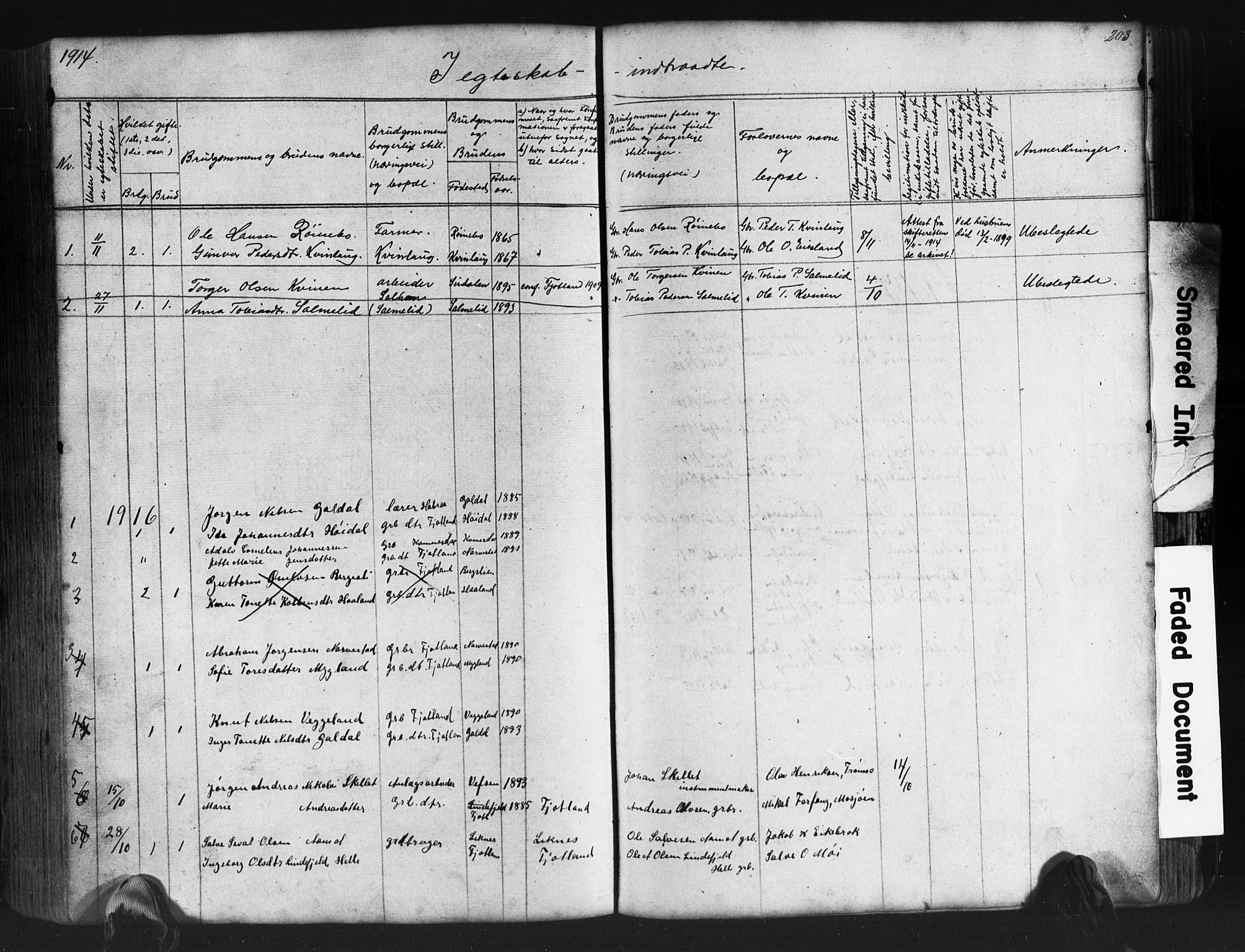 Fjotland sokneprestkontor, SAK/1111-0010/F/Fb/L0003: Parish register (copy) no. B 3, 1872-1924, p. 203