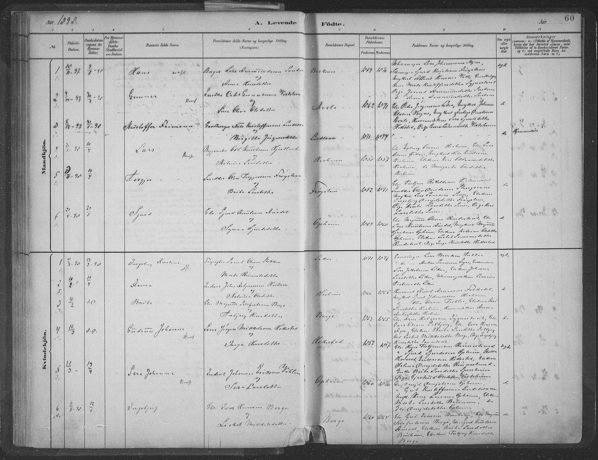 Ulvik sokneprestembete, SAB/A-78801/H/Hab: Parish register (copy) no. A 3, 1883-1908, p. 60