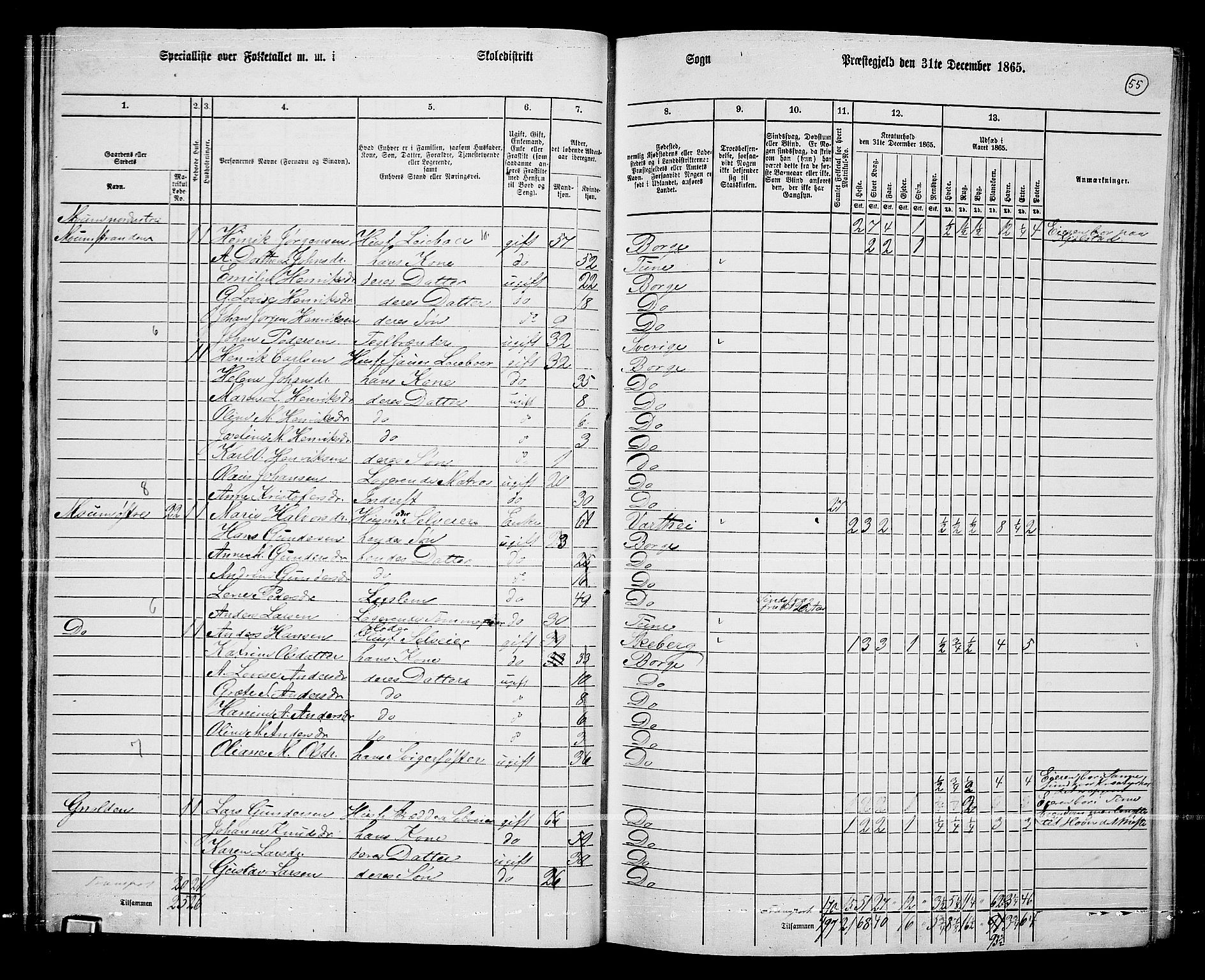 RA, 1865 census for Borge, 1865, p. 53