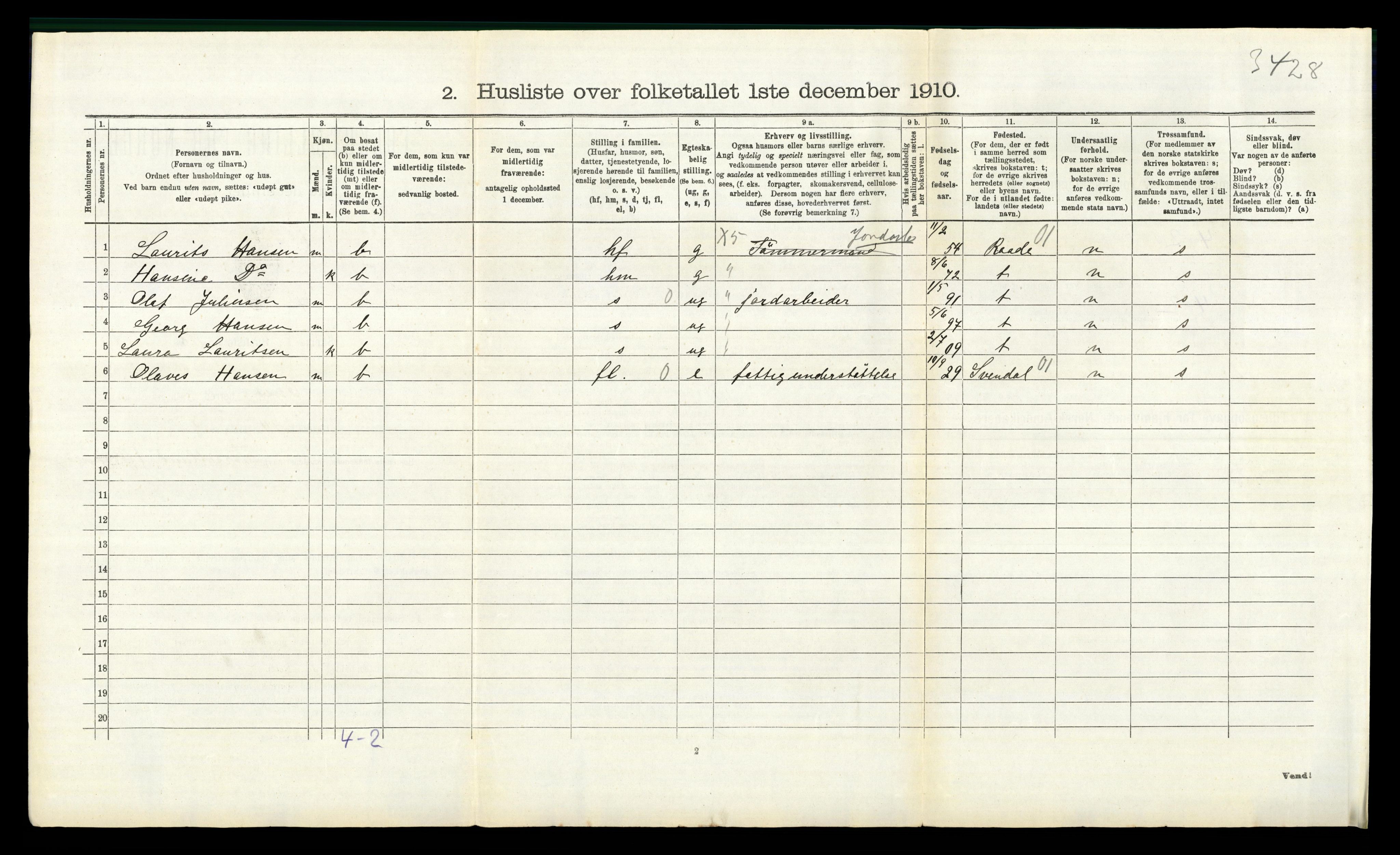 RA, 1910 census for Onsøy, 1910, p. 2142