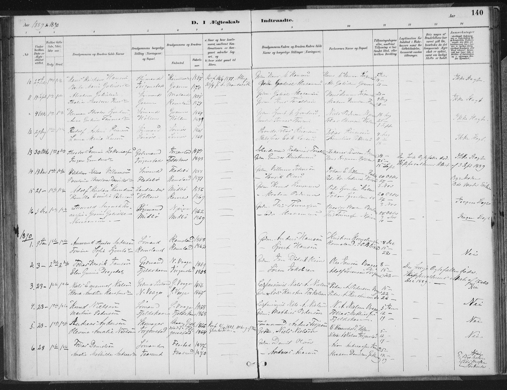 Sør-Audnedal sokneprestkontor, SAK/1111-0039/F/Fa/Faa/L0004: Parish register (official) no. A 4, 1884-1909, p. 140