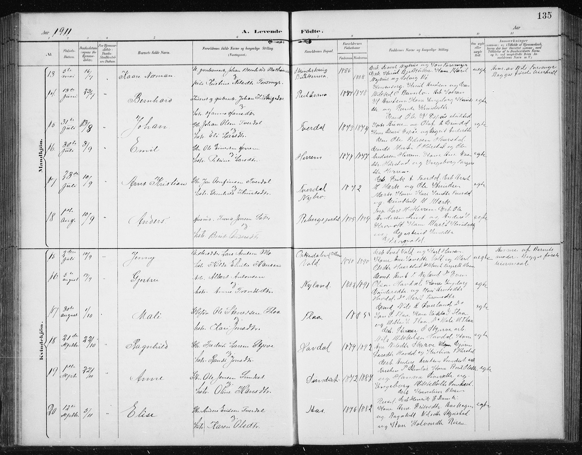 Ministerialprotokoller, klokkerbøker og fødselsregistre - Sør-Trøndelag, AV/SAT-A-1456/674/L0876: Parish register (copy) no. 674C03, 1892-1912, p. 135