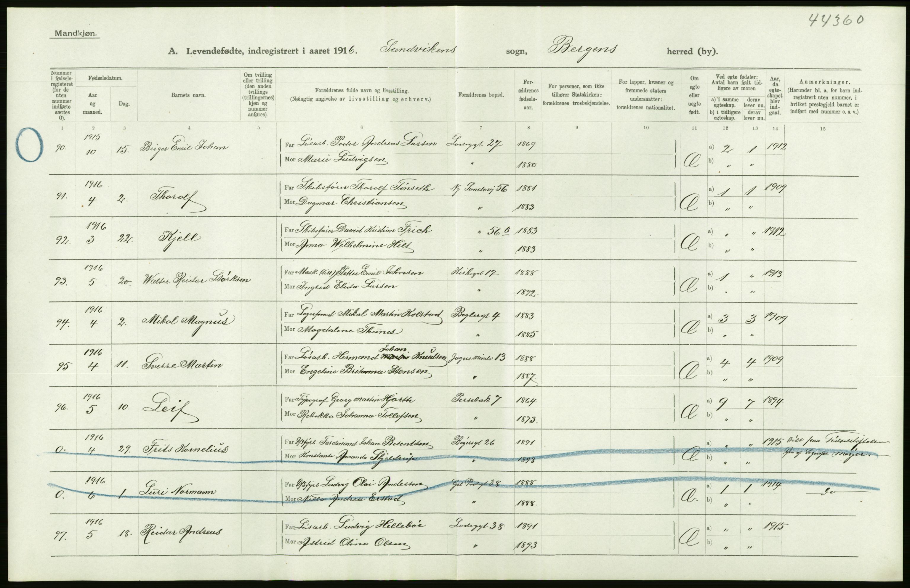 Statistisk sentralbyrå, Sosiodemografiske emner, Befolkning, AV/RA-S-2228/D/Df/Dfb/Dfbf/L0037: Bergen: Levendefødte menn og kvinner., 1916, p. 28