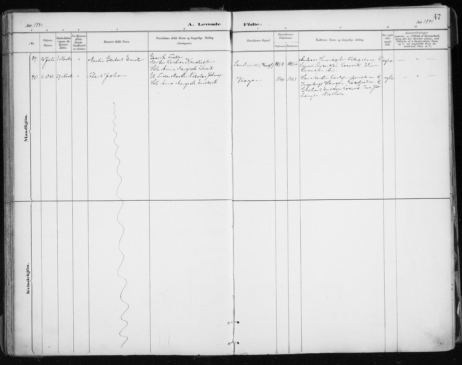 Tromsøysund sokneprestkontor, SATØ/S-1304/G/Ga/L0005kirke: Parish register (official) no. 5, 1888-1896, p. 47