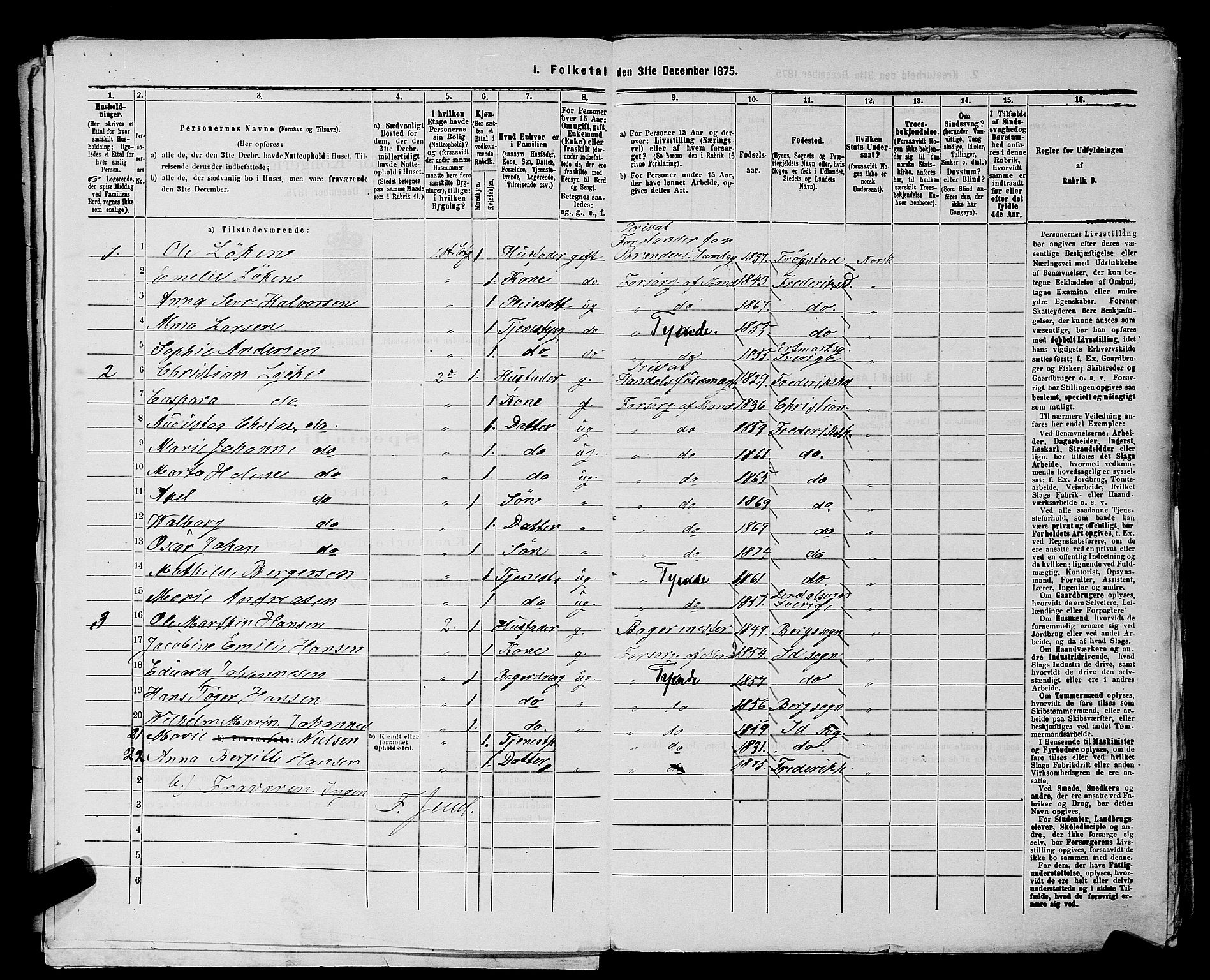 RA, 1875 census for 0101P Fredrikshald, 1875, p. 848