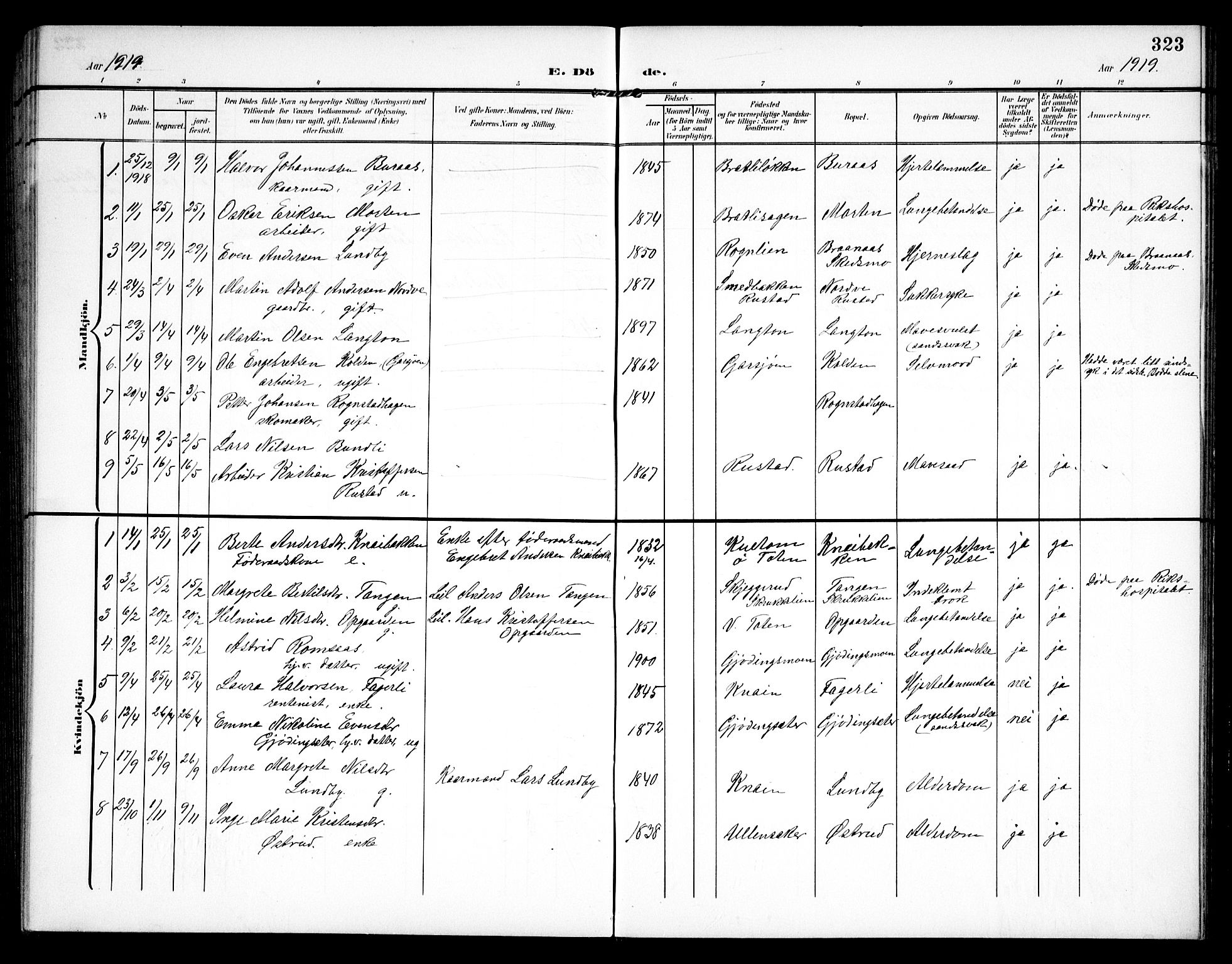 Hurdal prestekontor Kirkebøker, SAO/A-10889/G/Ga/L0001: Parish register (copy) no. I 1, 1902-1934, p. 323