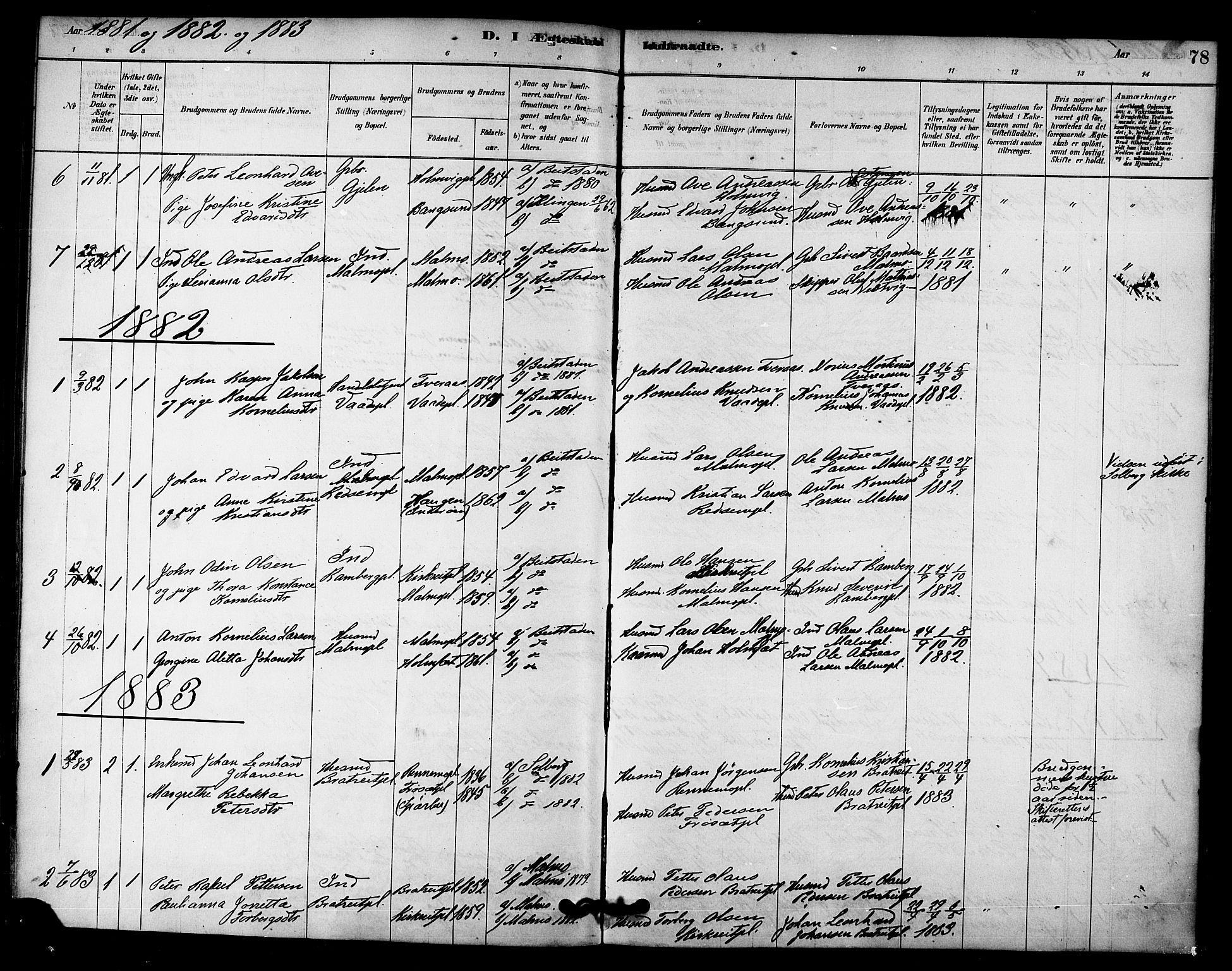 Ministerialprotokoller, klokkerbøker og fødselsregistre - Nord-Trøndelag, SAT/A-1458/745/L0429: Parish register (official) no. 745A01, 1878-1894, p. 78